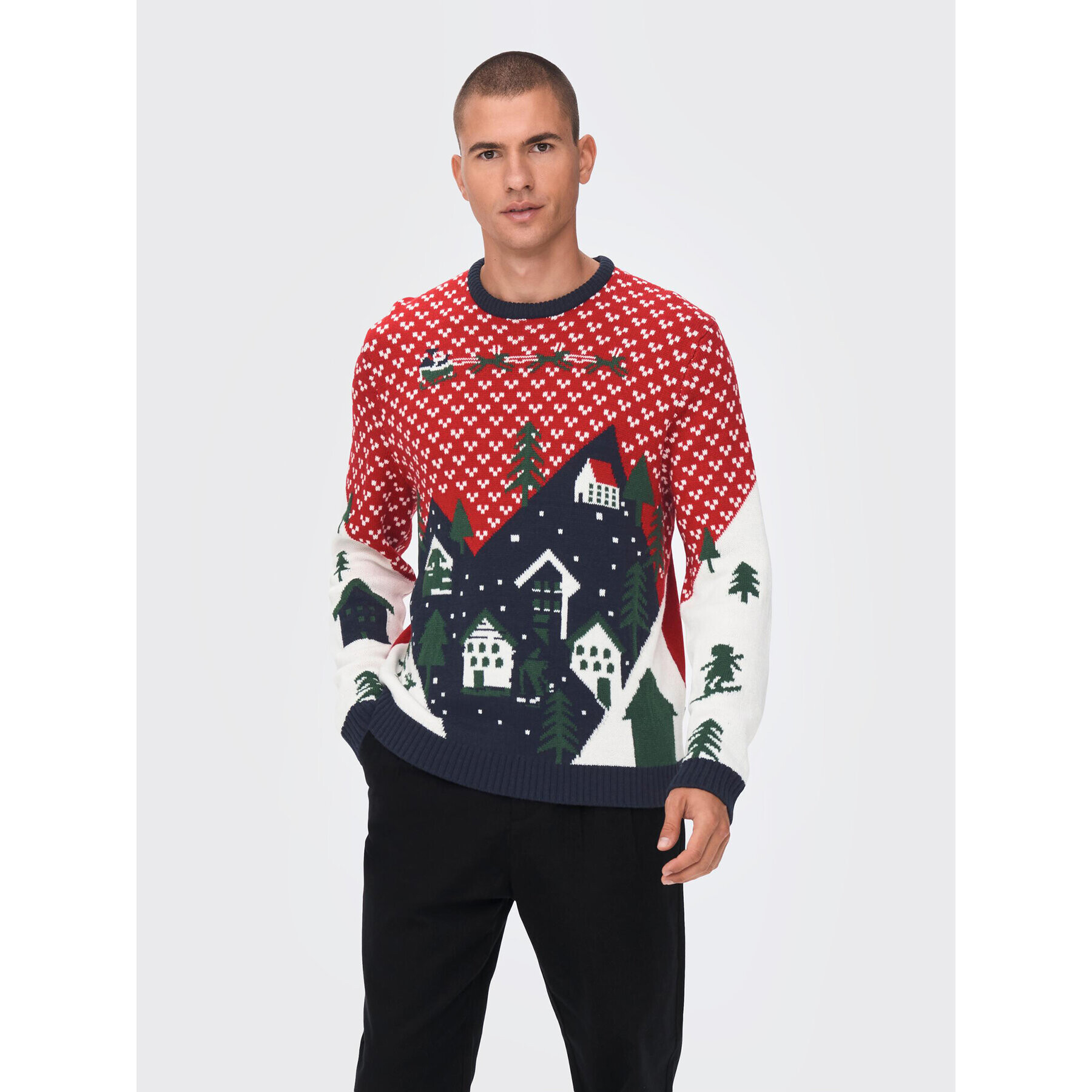 Only & Sons Sweater Xmas 22023349 Piros Regular Fit - Pepit.hu