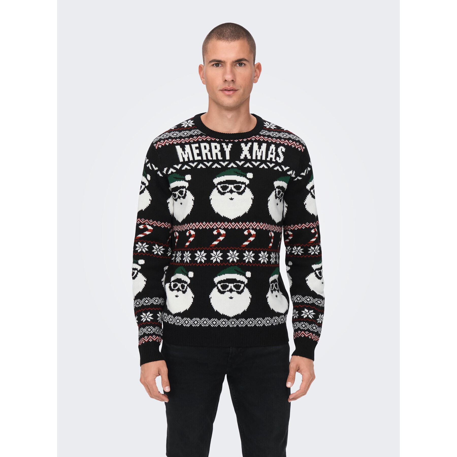 Only & Sons Sweater Xmas Santa 22023994 Fekete Regular Fit - Pepit.hu