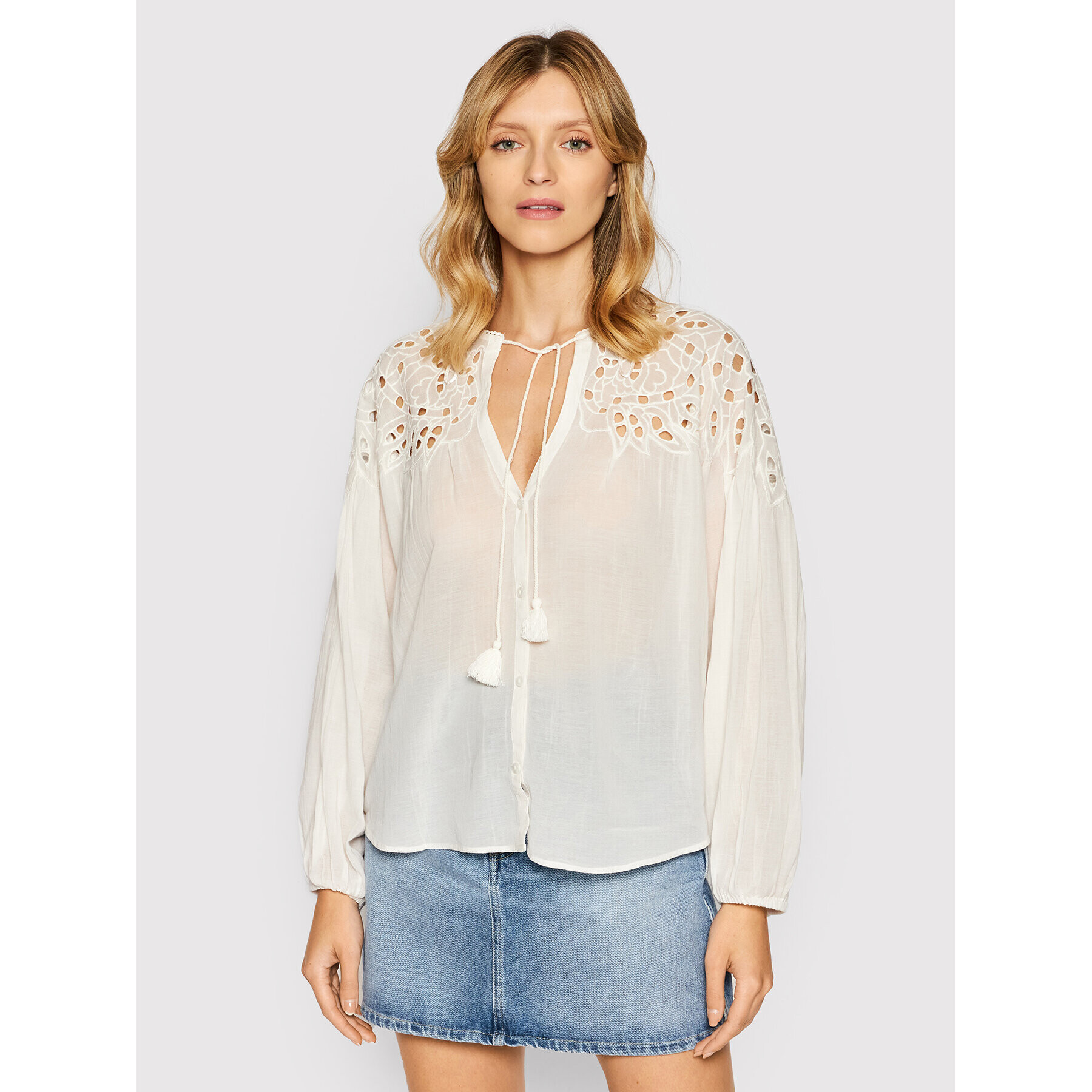 Pepe Jeans Blúz Kayla PL304222 Fehér Relaxed Fit - Pepit.hu