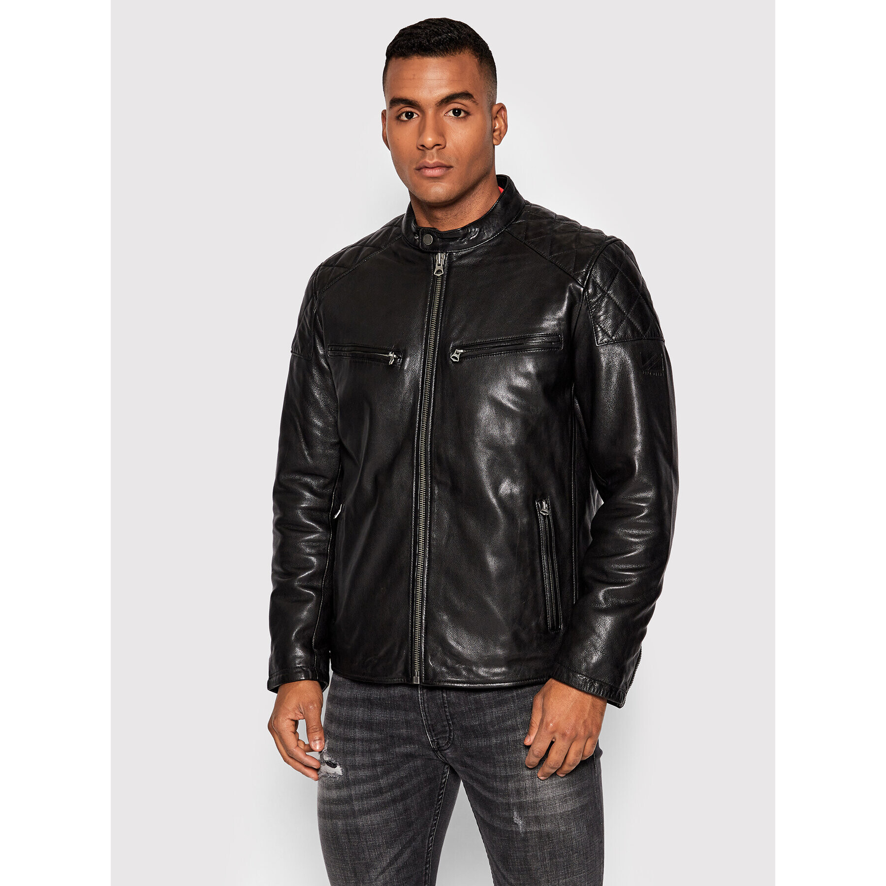 Pepe Jeans Bőrkabát Jayson PM402604 Fekete Regular Fit - Pepit.hu