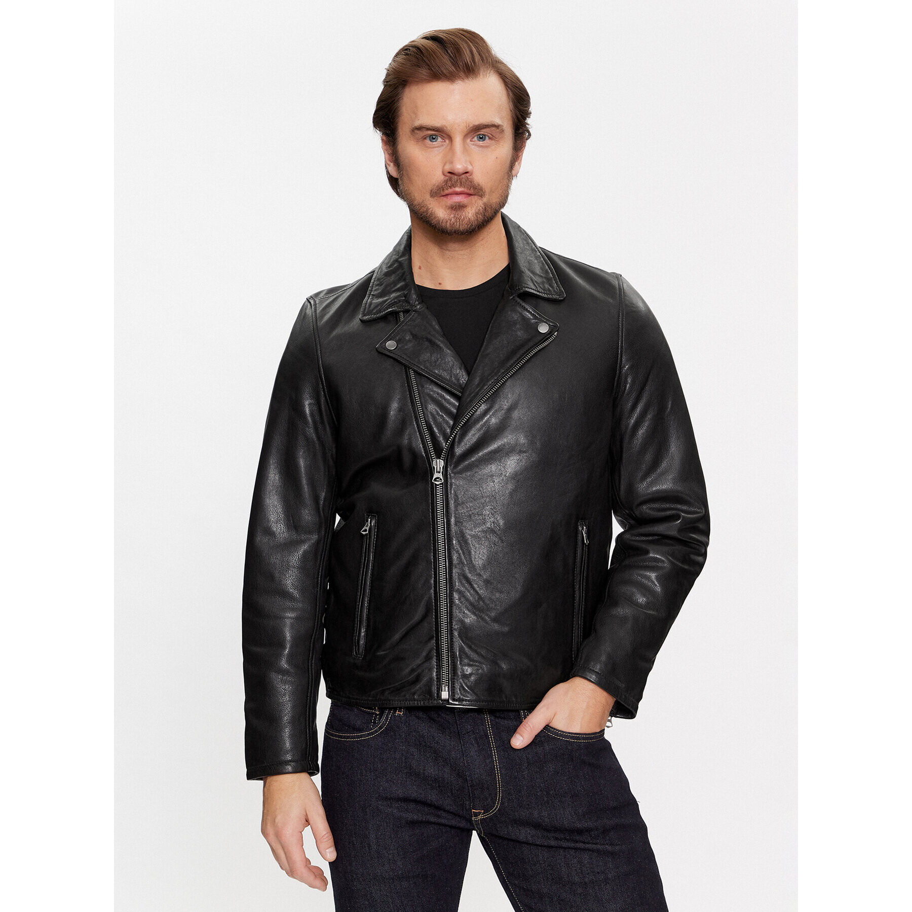 Pepe Jeans Bőrkabát Valen PM402881 Fekete Regular Fit - Pepit.hu