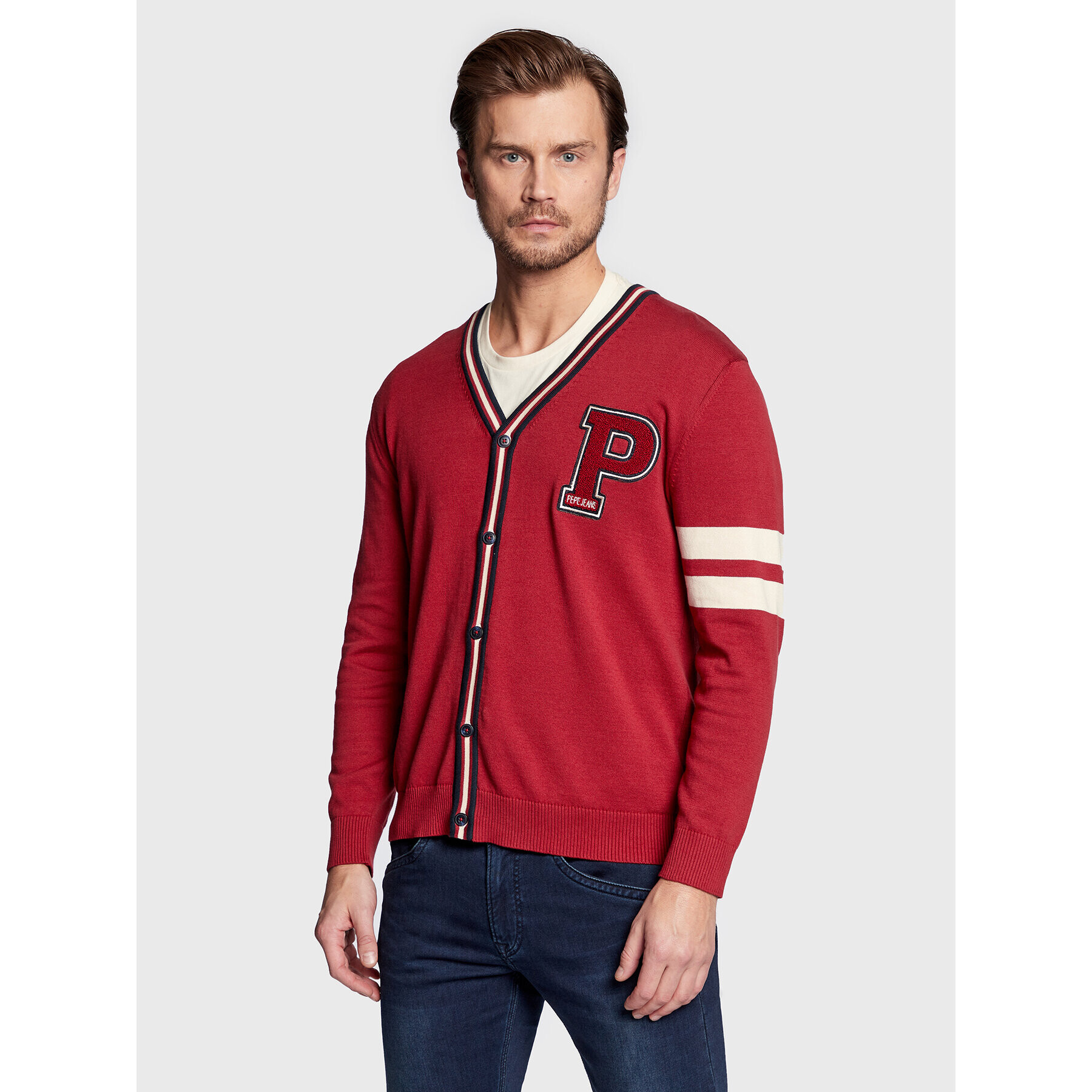 Pepe Jeans Kardigán Melvin PM702266 Bordó Regular Fit - Pepit.hu