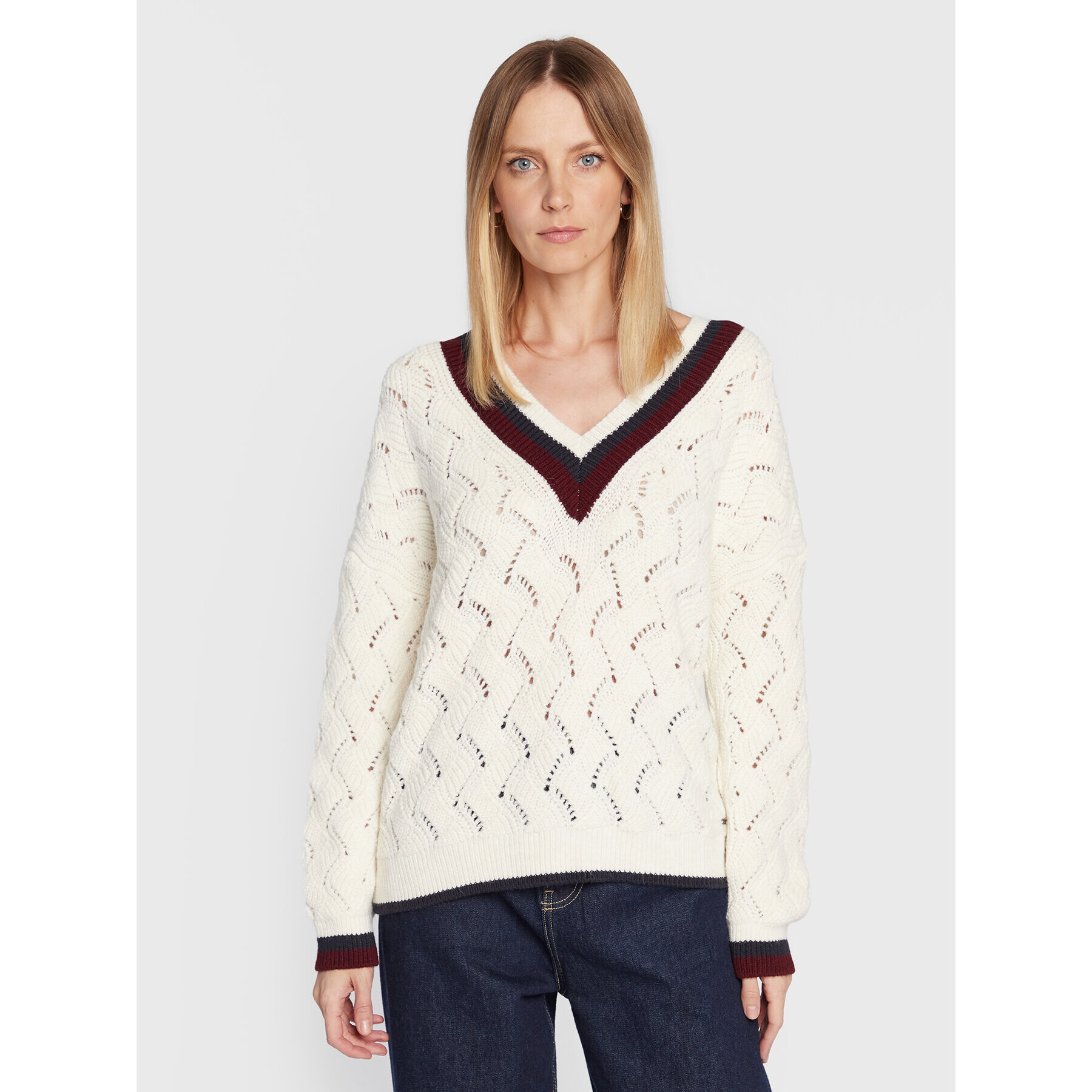 Pepe Jeans Sweater Bellamy PL701889 Ekru Relaxed Fit - Pepit.hu