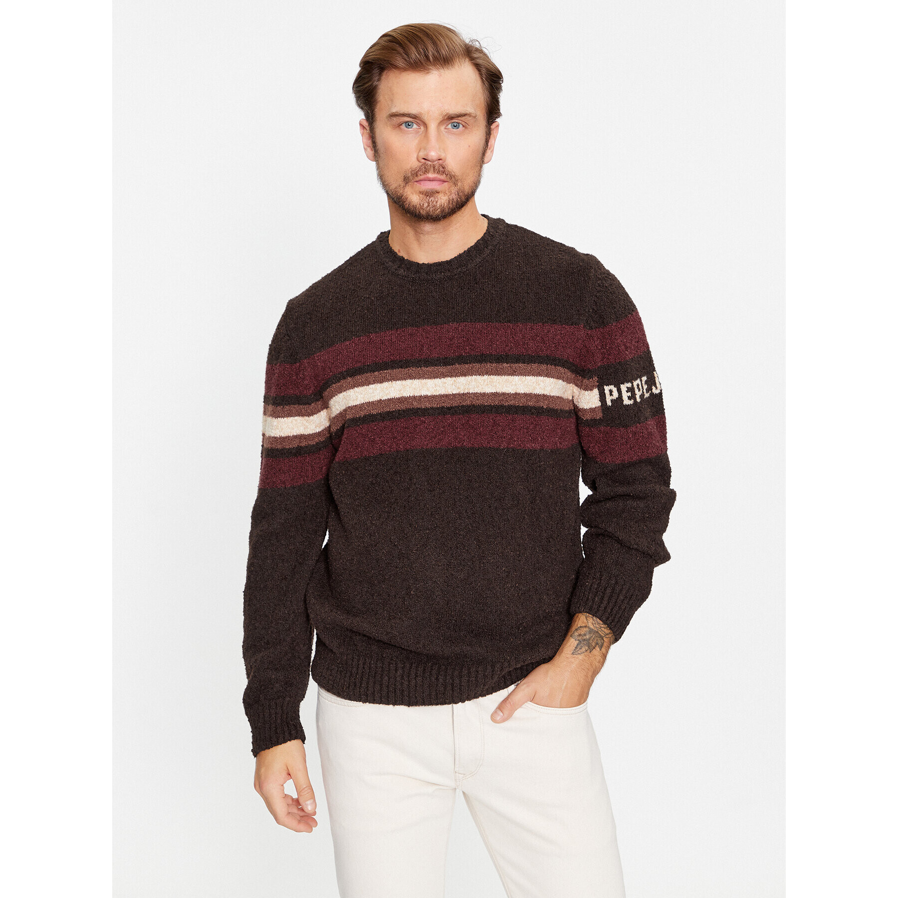 Pepe Jeans Sweater Scott PM702370 Barna Regular Fit - Pepit.hu