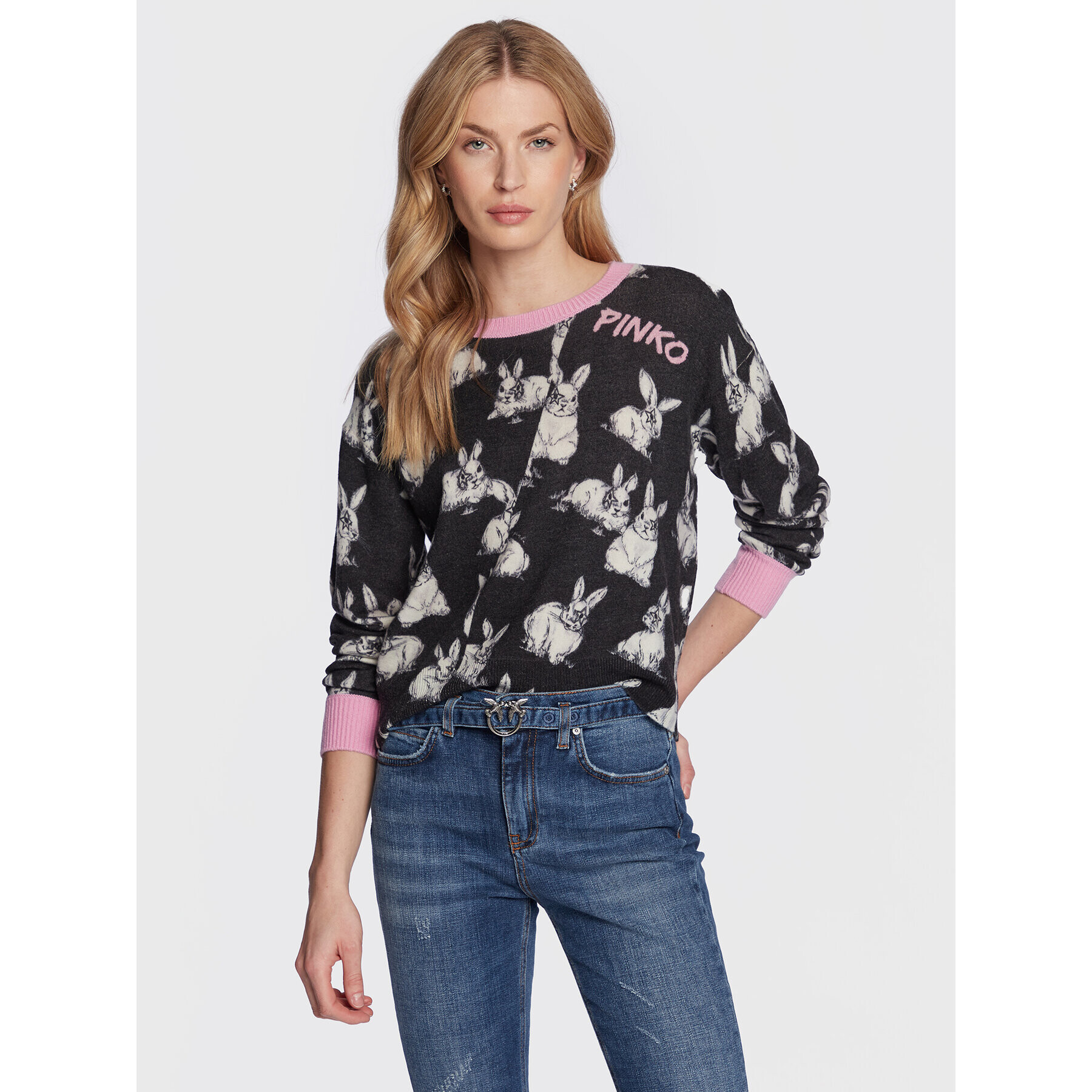 Pinko Sweater Fosforo 101132 Fekete Regular Fit - Pepit.hu