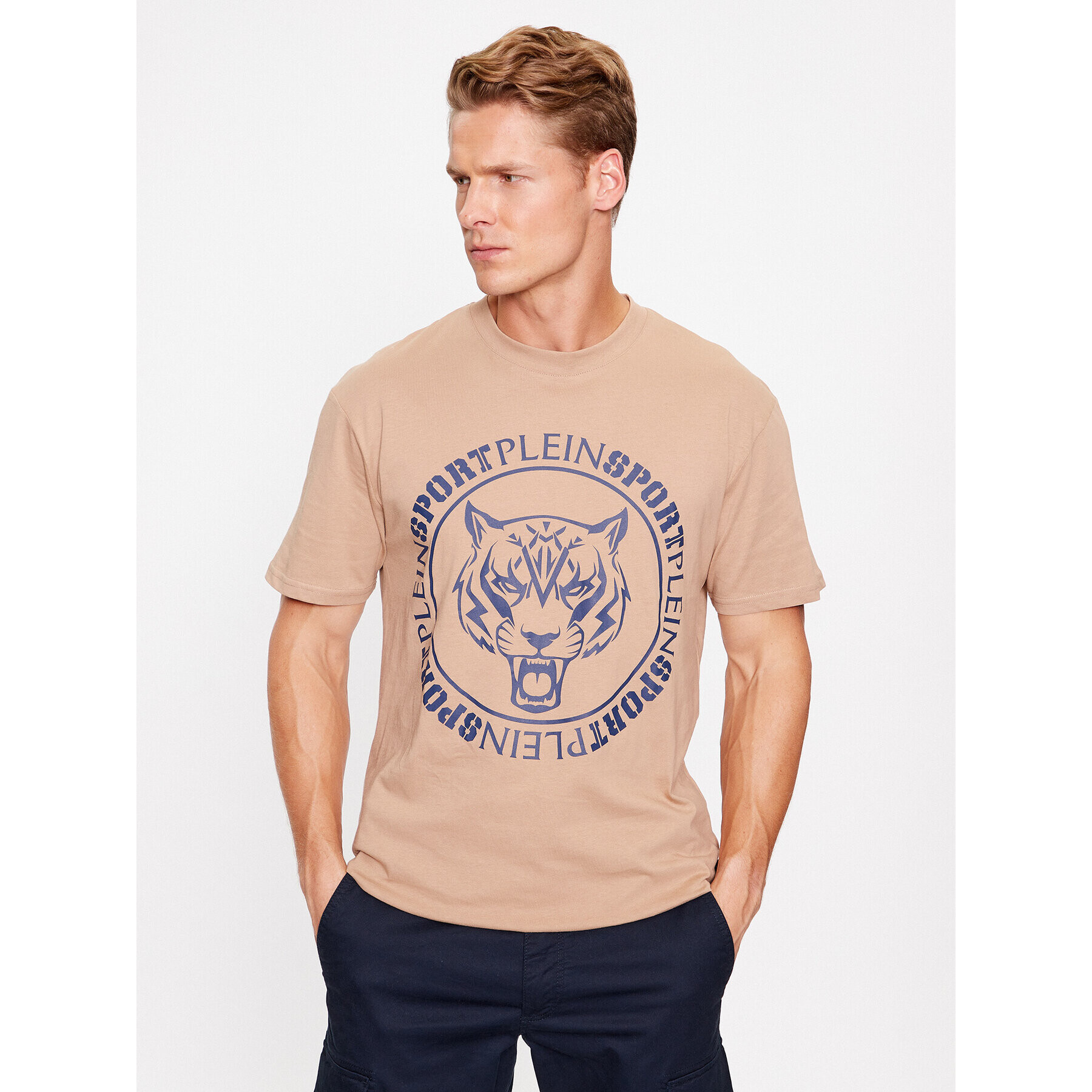 Plein Sport Póló T-Shirt Round Neck Ss Tiger AACC MTK6550 SJY001N Bézs Regular Fit - Pepit.hu