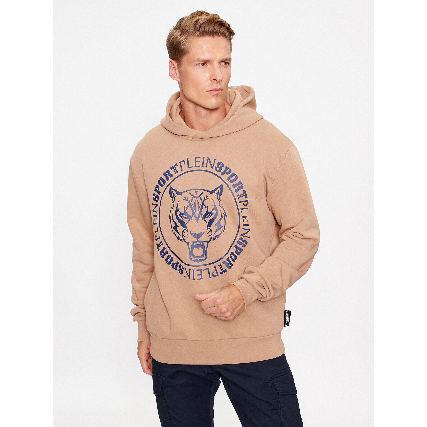 Plein Sport Pulóver Hoodie Sweatshirt Tiger AACC MJB3109 SJO001N Bézs Regular Fit - Pepit.hu