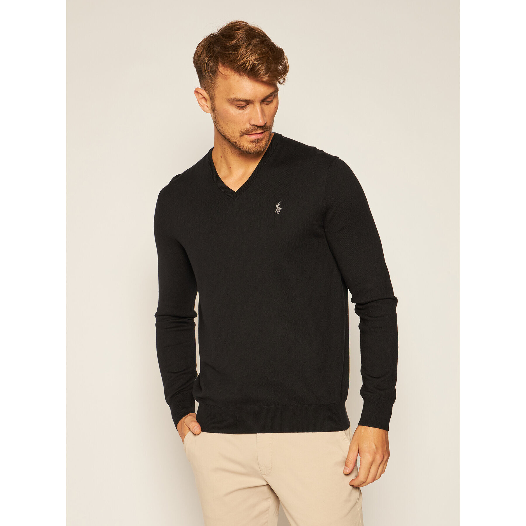 Polo Ralph Lauren Sweater Ls Sf Vn Pp 710670789003 Fekete Regular Fit - Pepit.hu