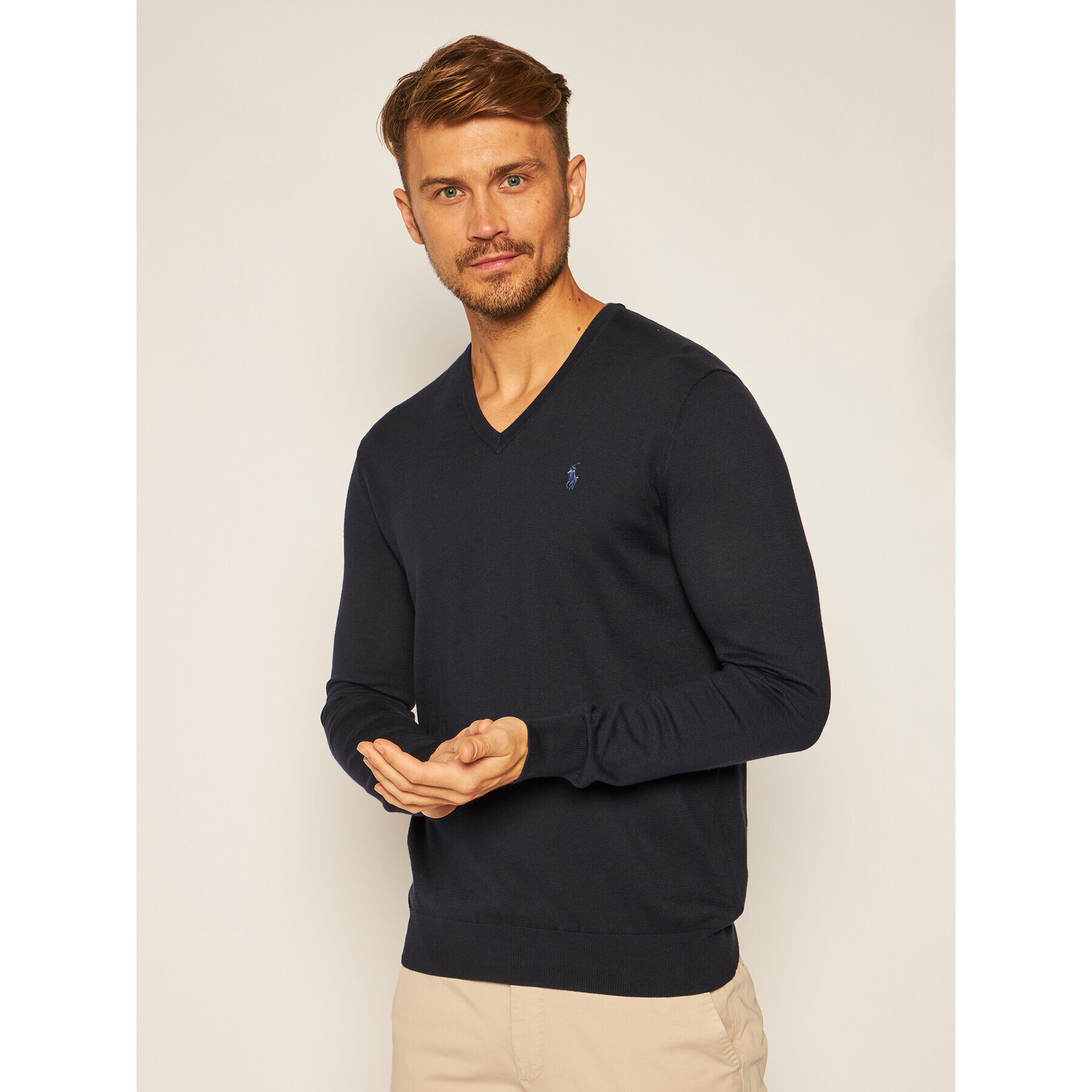 Polo Ralph Lauren Sweater Ls Sf Vn Pp 710670789004 Sötétkék Slim Fit - Pepit.hu