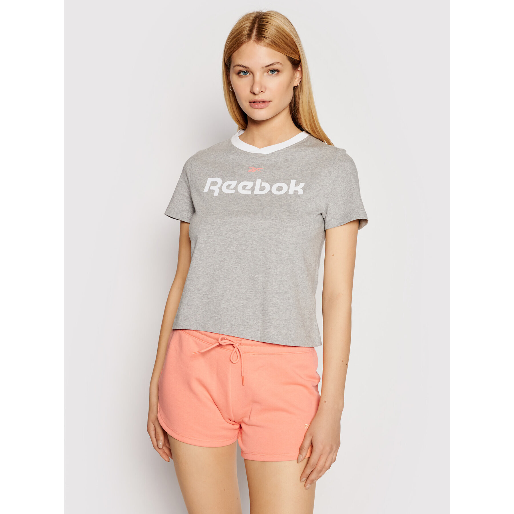 Reebok Póló Linear Logo GN5418 Szürke Slim Fit - Pepit.hu