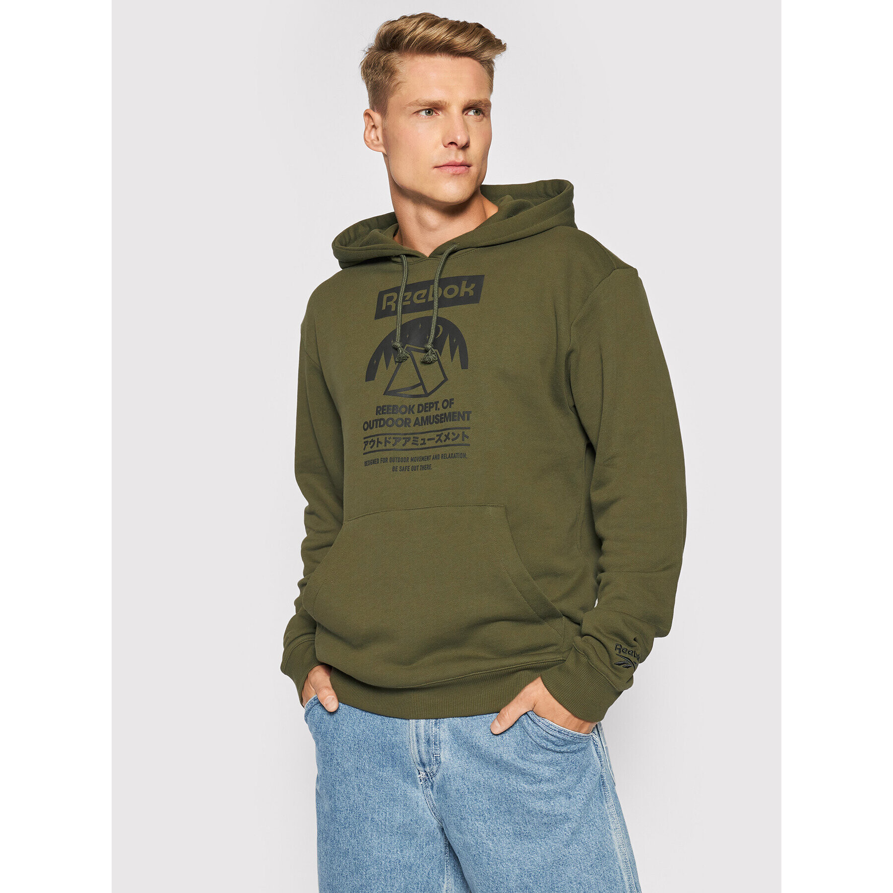 Reebok Pulóver Cl Camping Graphic Hoodie GS4194 Zöld Relaxed Fit - Pepit.hu