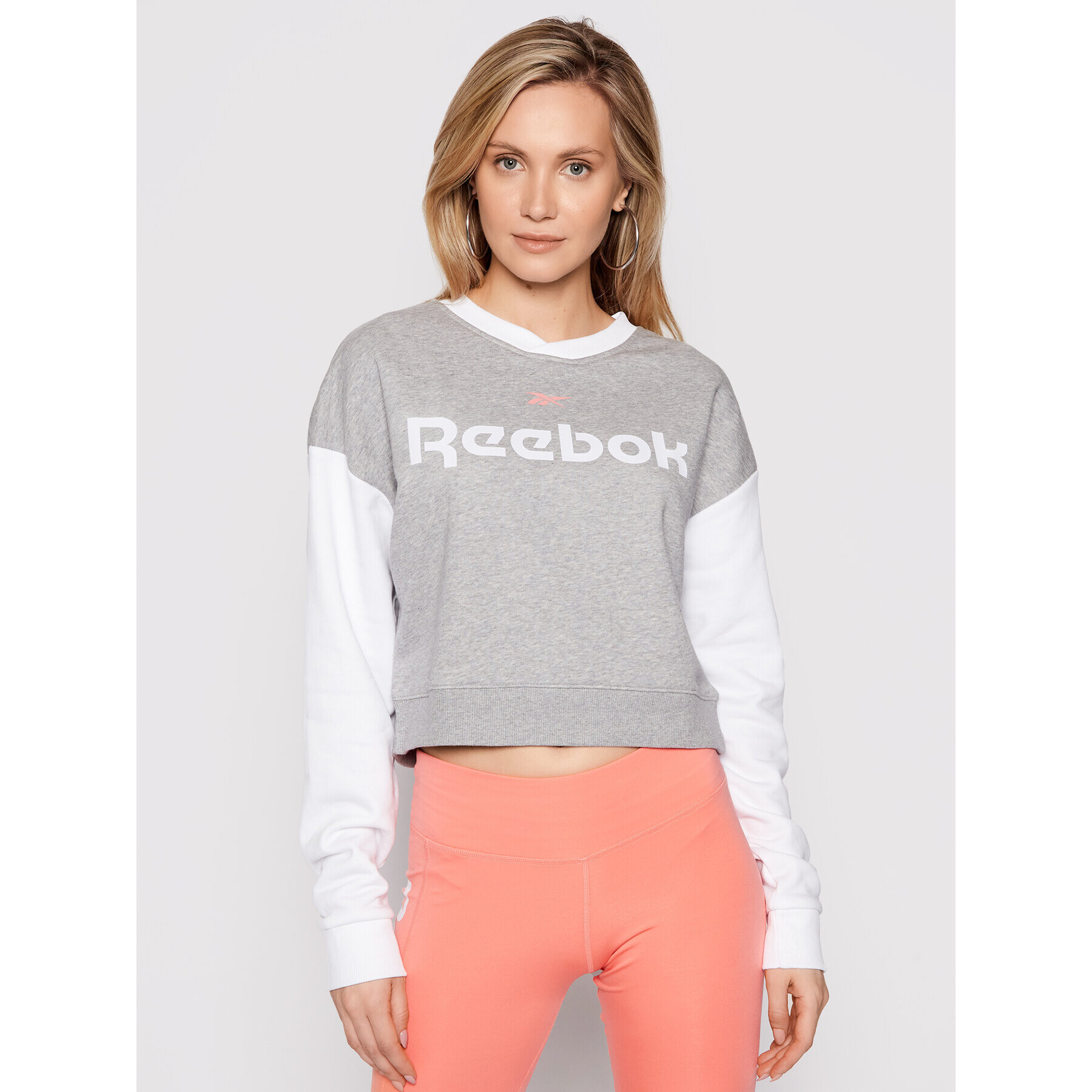 Reebok Pulóver Linear Logo GN5419 Szürke Oversize - Pepit.hu