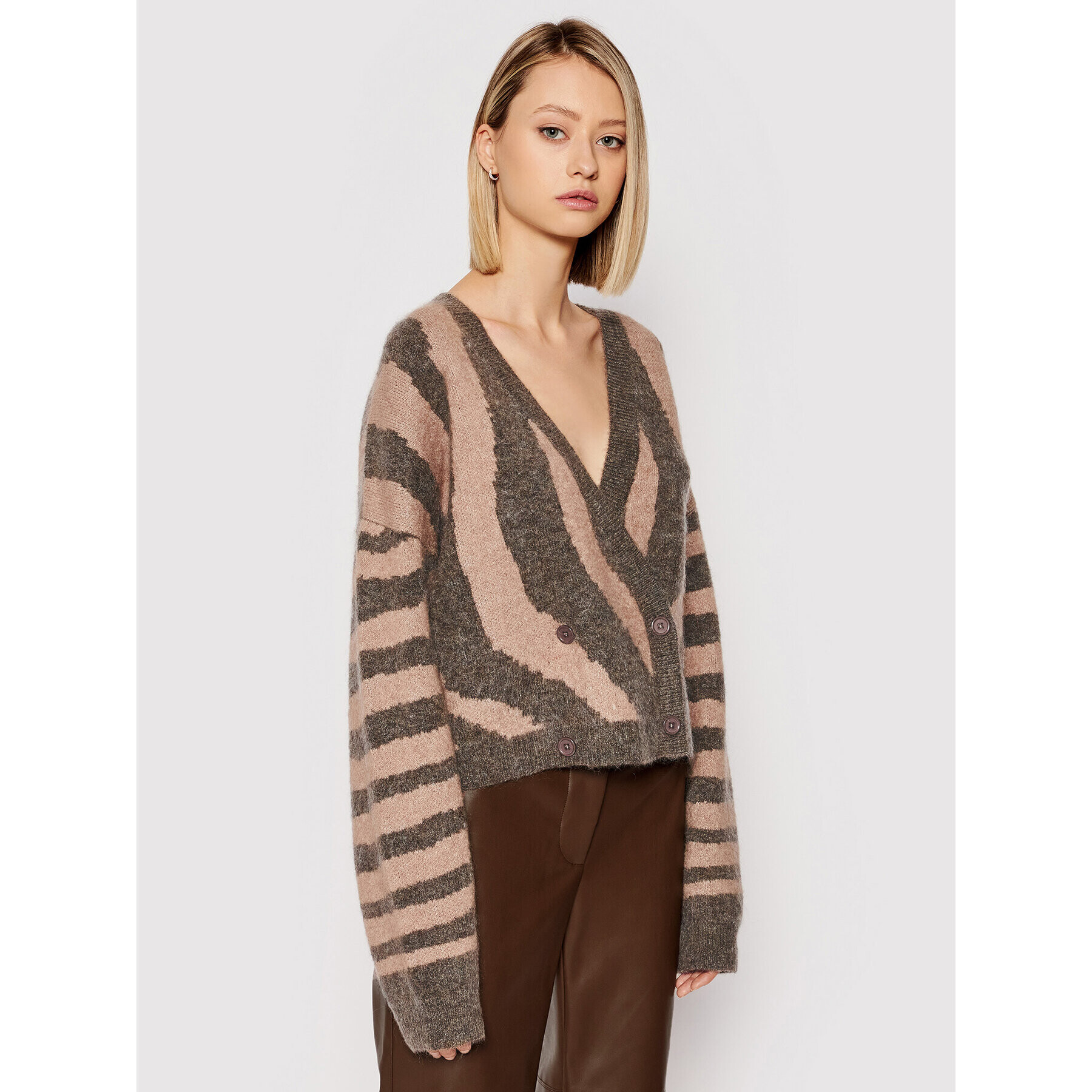 Remain Kardigán Cami Cardigan Knit Zebra Print RM331 Barna Regular Fit - Pepit.hu