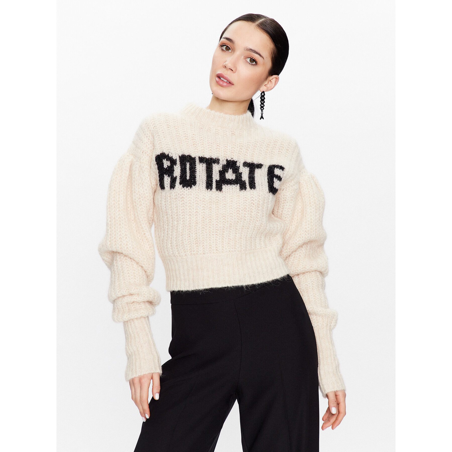 ROTATE Sweater Knit Puff Sleeve RT2287 Ekru Regular Fit - Pepit.hu