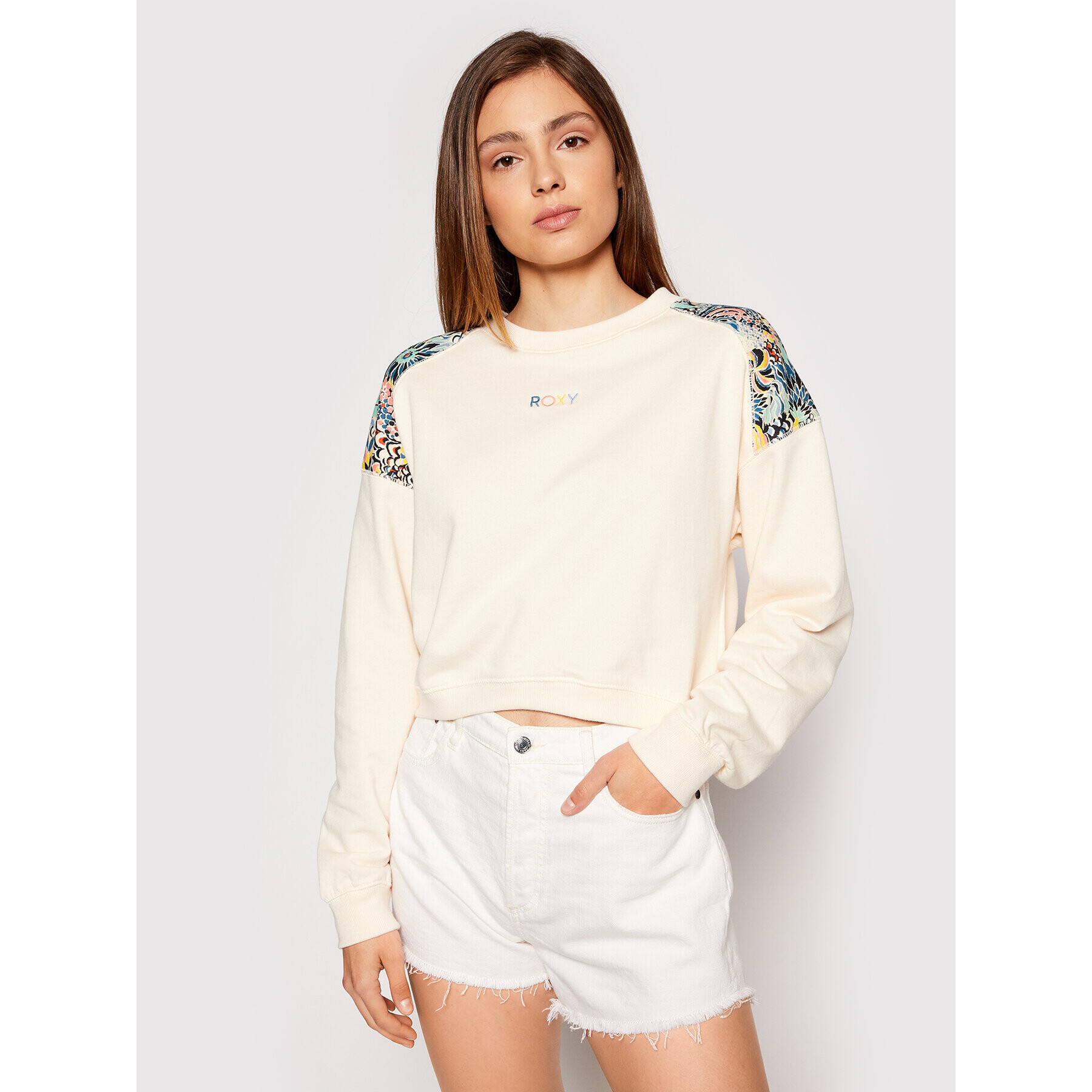 Roxy Pulóver Marine Bloom ERJFT04411 Ekru Relaxed Fit - Pepit.hu