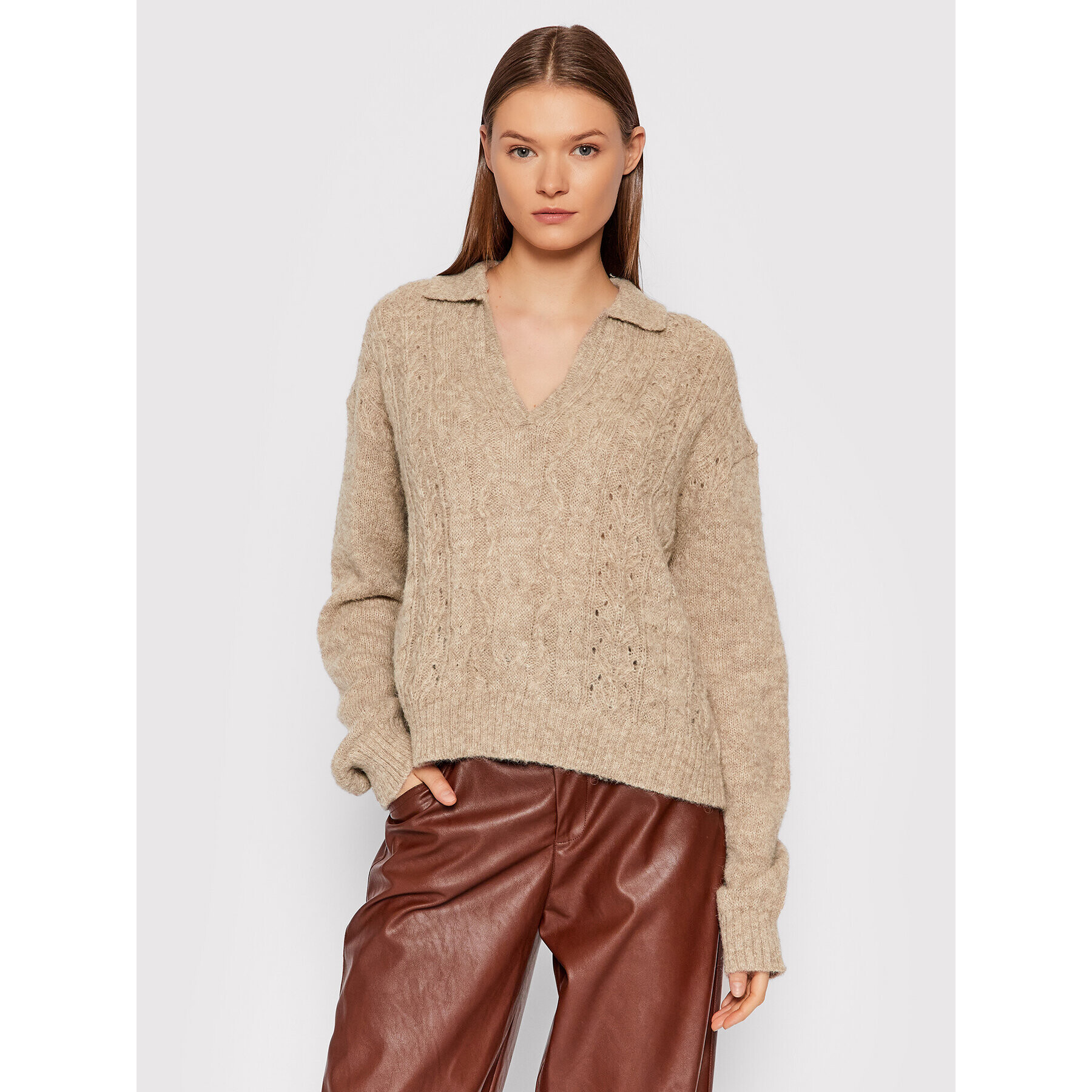 Samsøe Samsøe Sweater Neta F21300016 Bézs Relaxed Fit - Pepit.hu