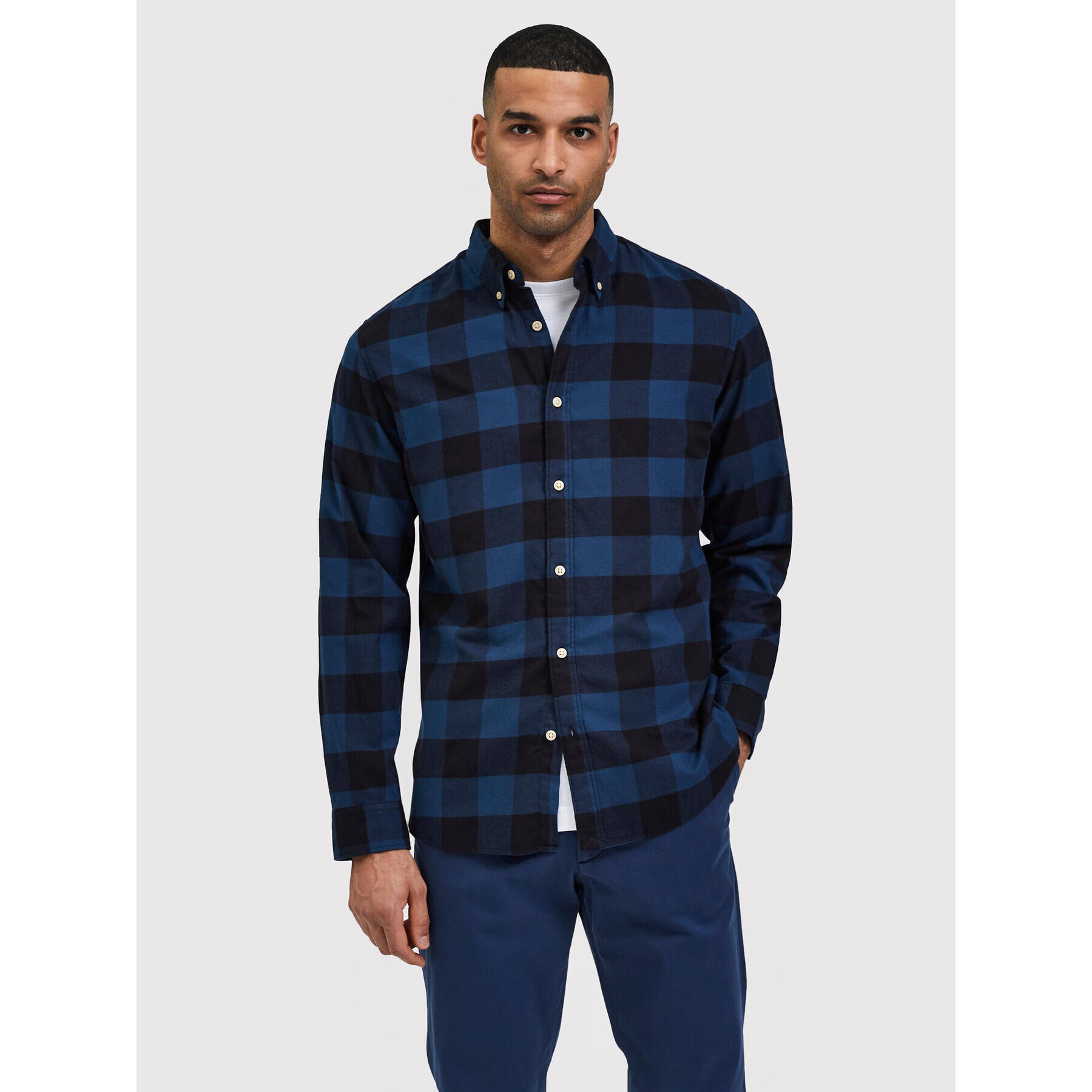 Selected Homme Ing Flannel 16074464 Sötétkék Slim Fit - Pepit.hu