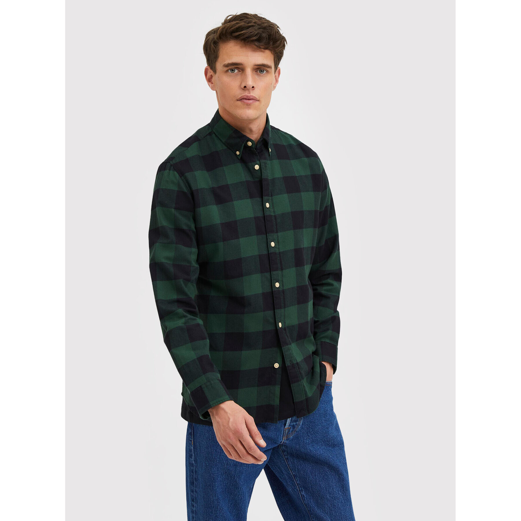 Selected Homme Ing Flannel 16074464 Zöld Slim Fit - Pepit.hu