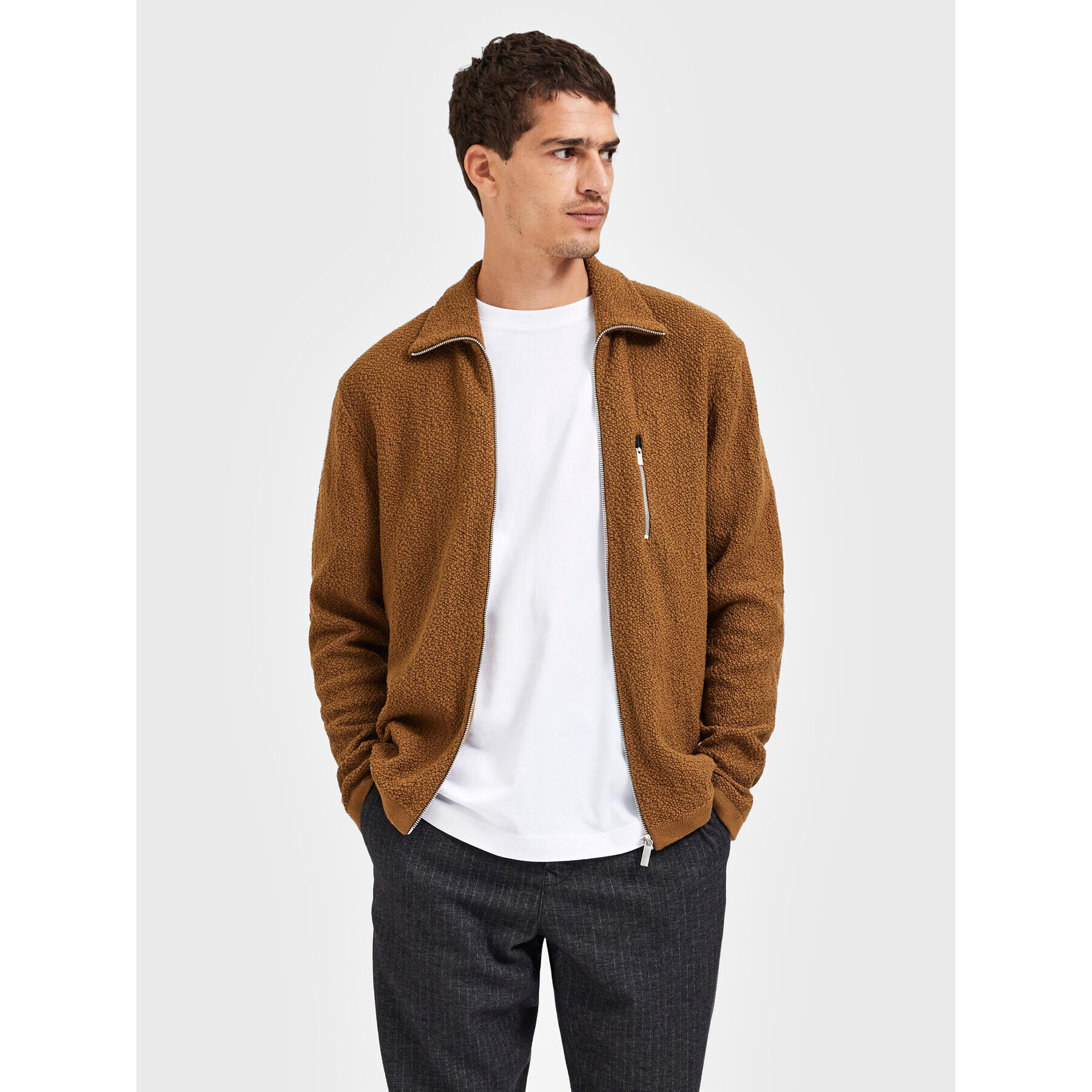 Selected Homme Kardigán Josh 16085443 Barna Regular Fit - Pepit.hu