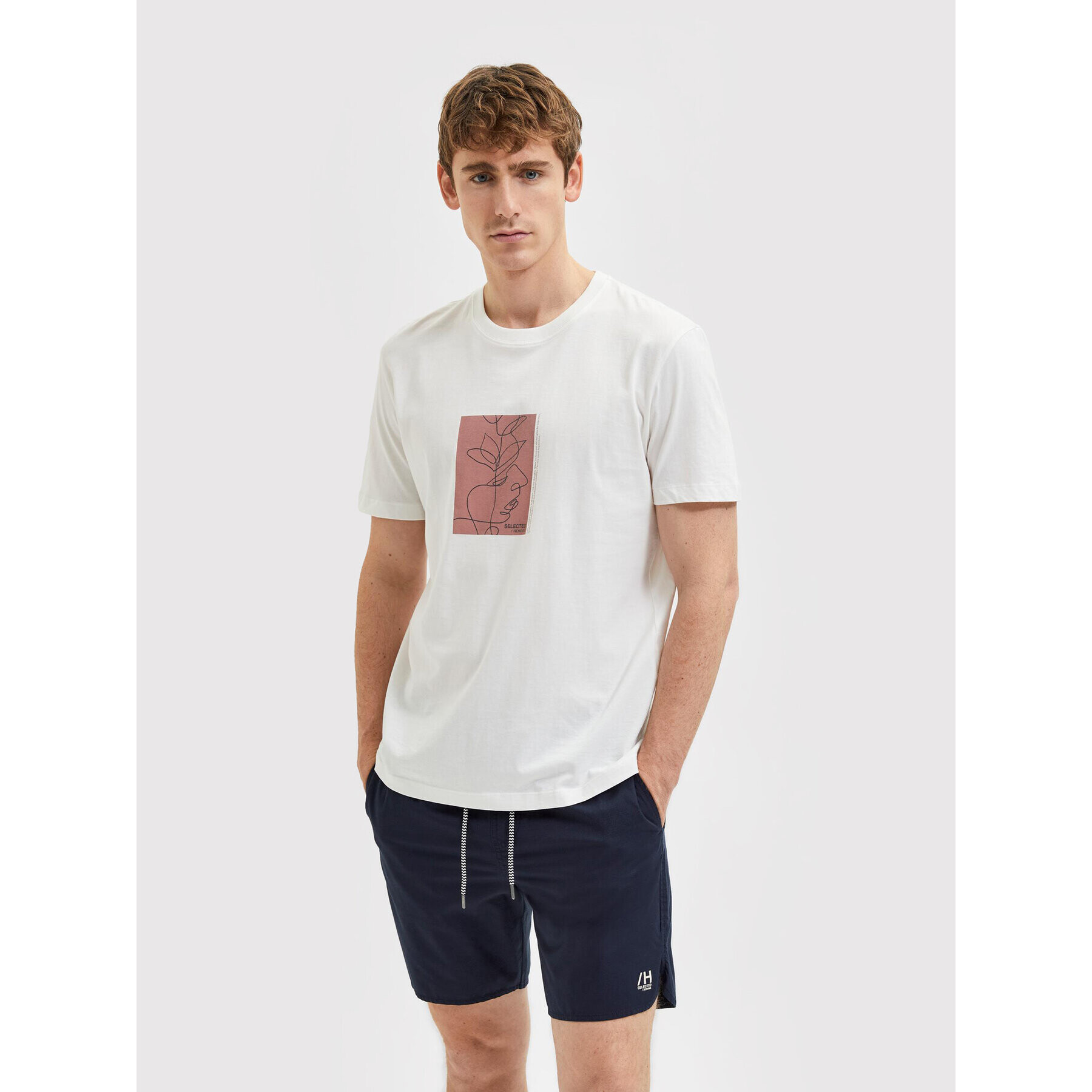 Selected Homme Póló Rob 16084688 Fehér Relaxed Fit - Pepit.hu