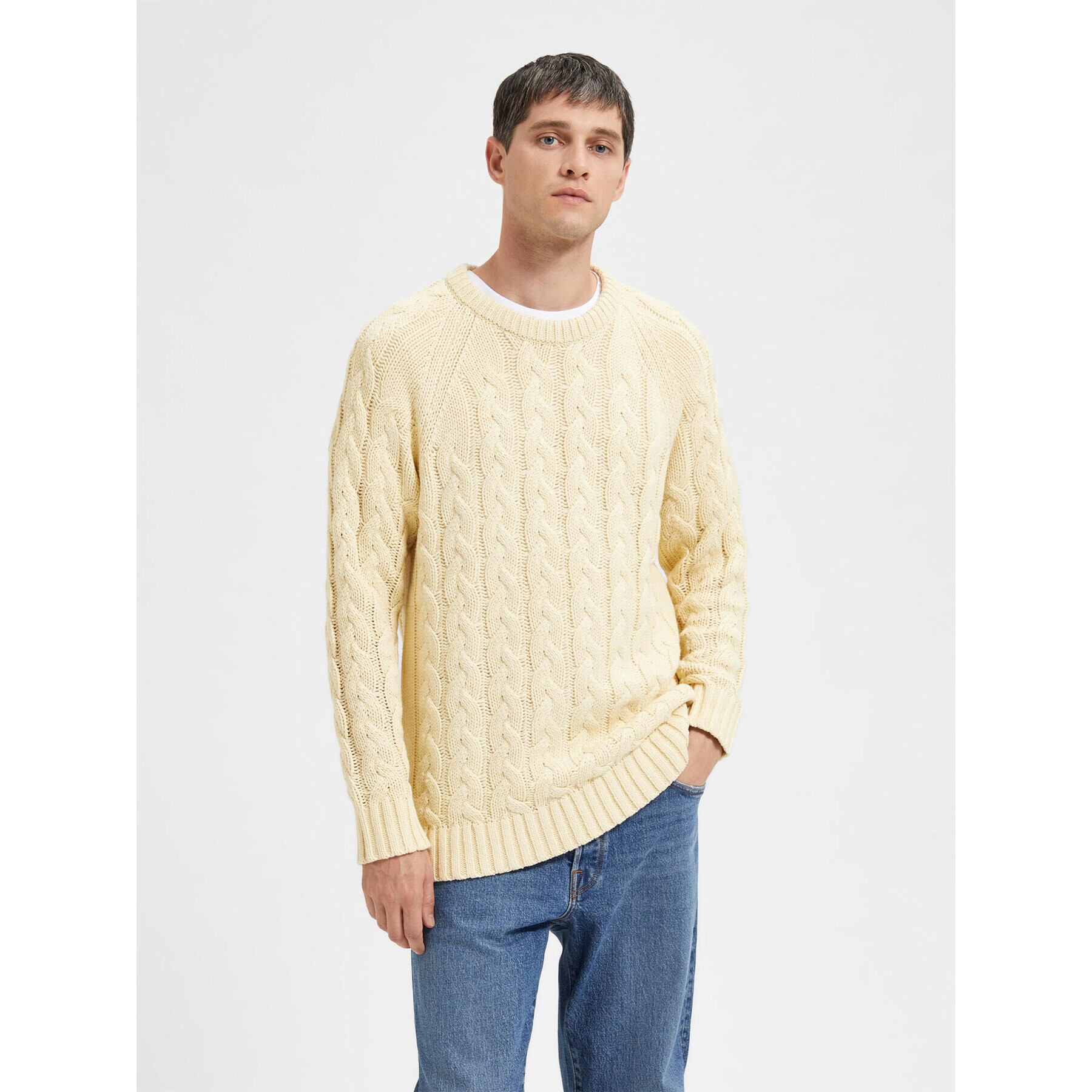 Selected Homme Sweater Bill 16086658 Ekru Regular Fit - Pepit.hu