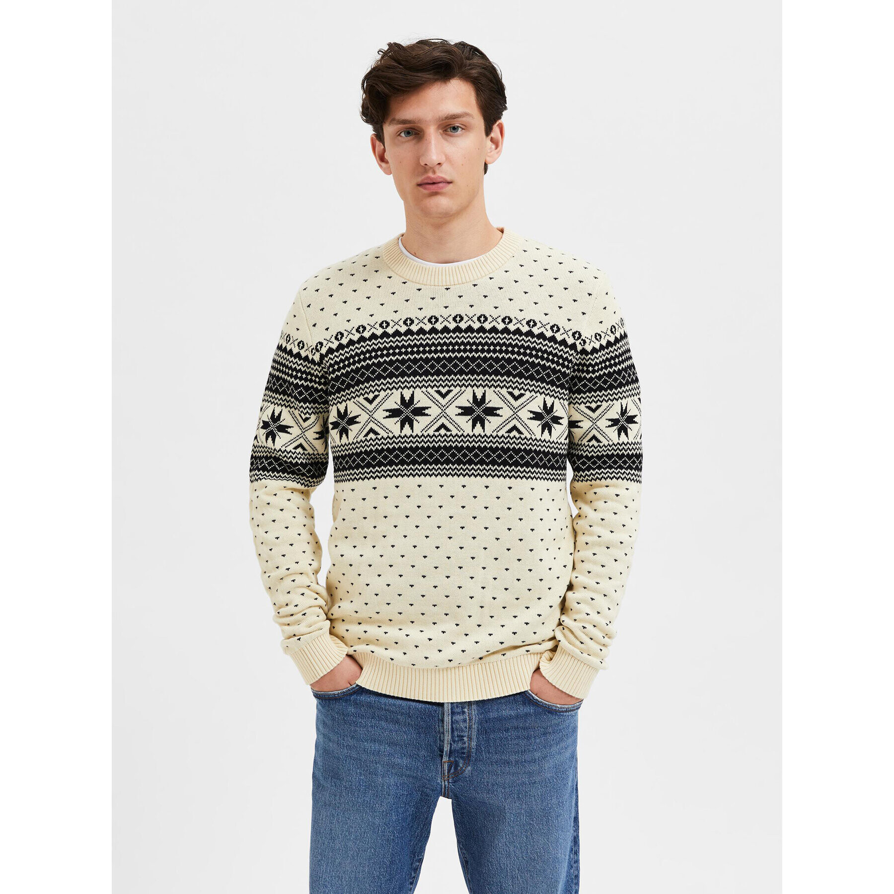 Selected Homme Sweater Claus 16086720 Bézs Regular Fit - Pepit.hu