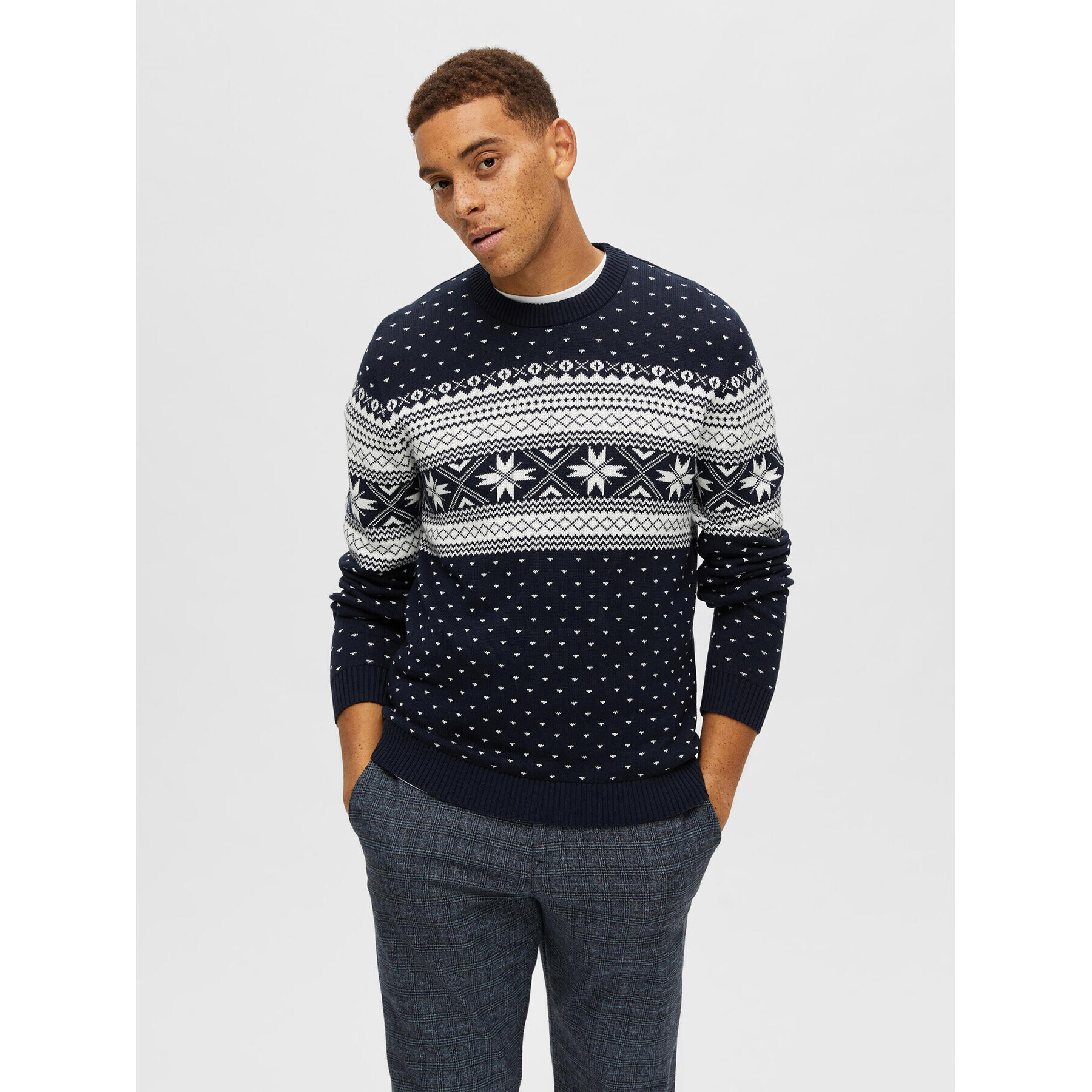 Selected Homme Sweater Claus 16086720 Sötétkék Regular Fit - Pepit.hu