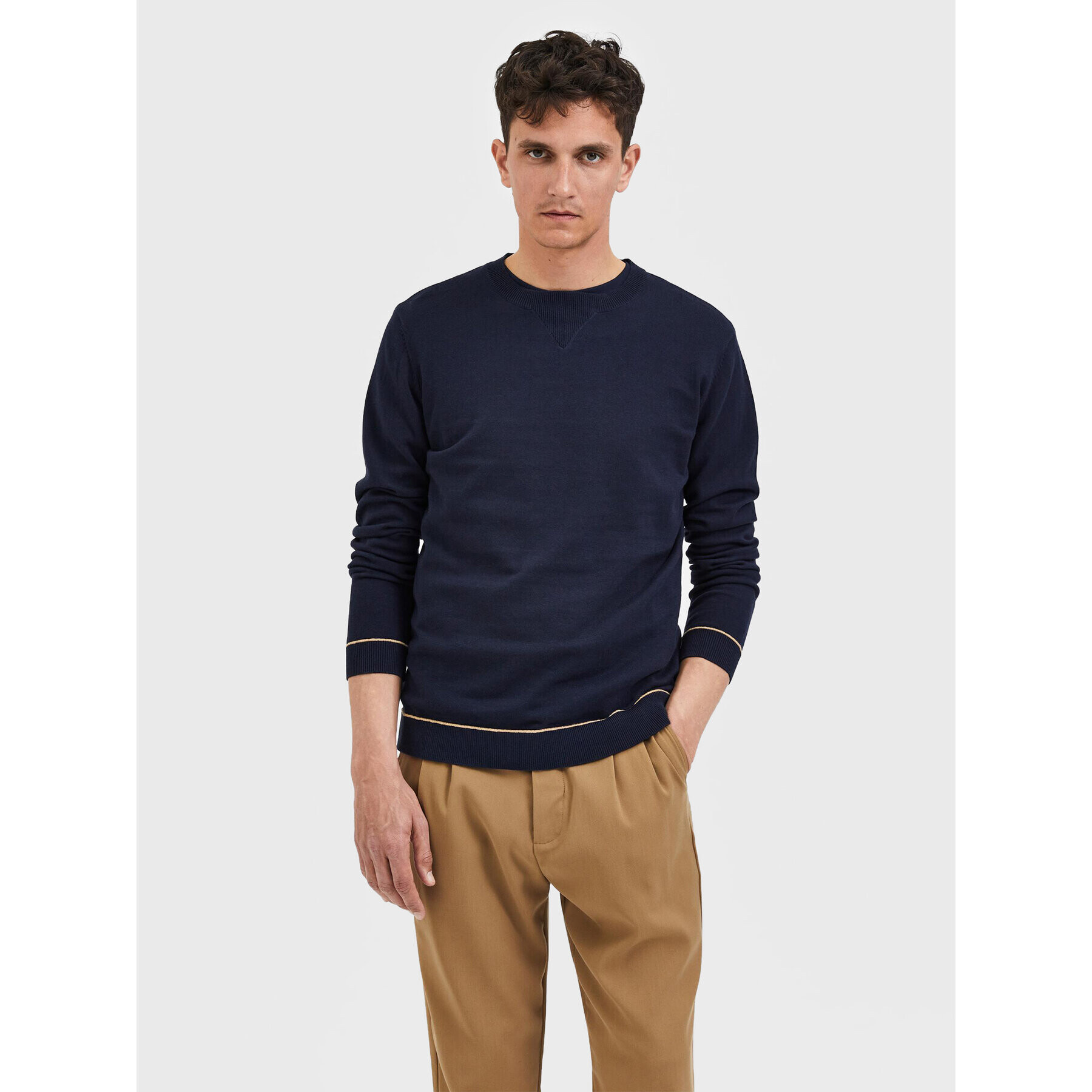 Selected Homme Sweater Jerome 16085464 Sötétkék Regular Fit - Pepit.hu