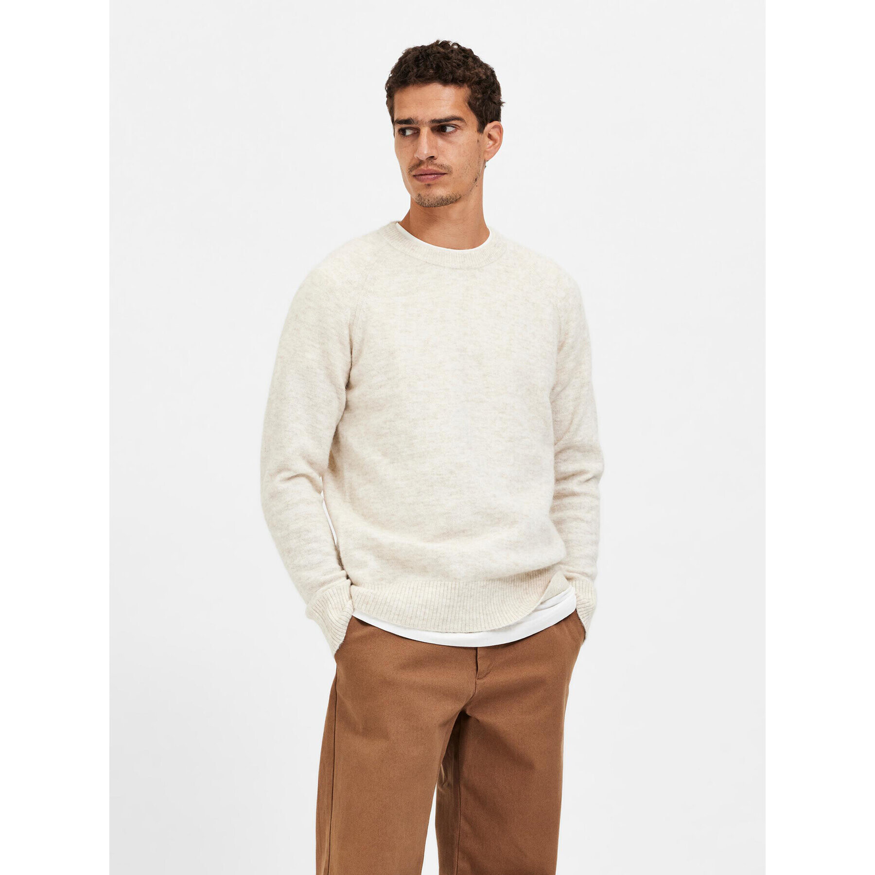 Selected Homme Sweater Rai 16086699 Bézs Regular Fit - Pepit.hu