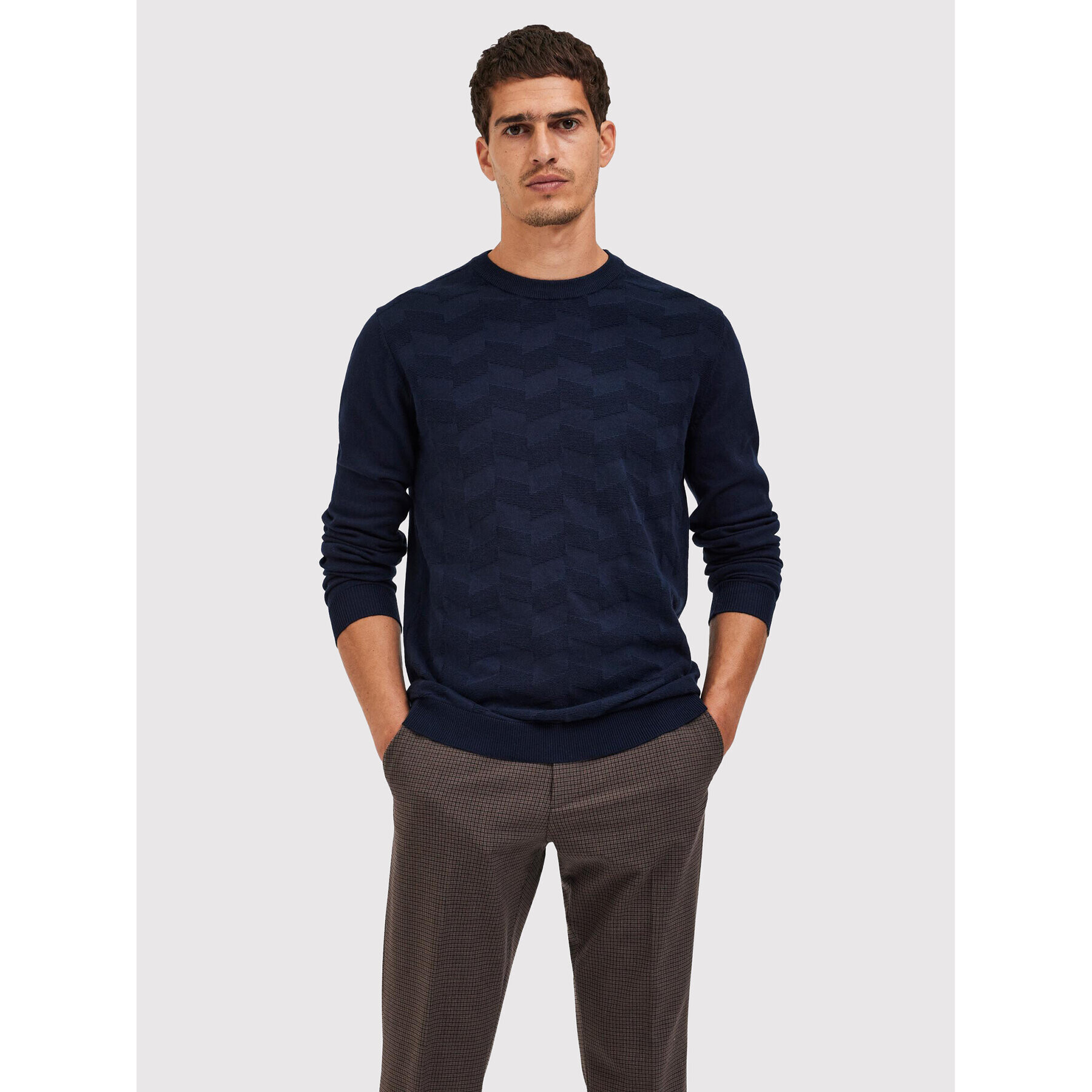 Selected Homme Sweater Romen 16085294 Sötétkék Regular Fit - Pepit.hu