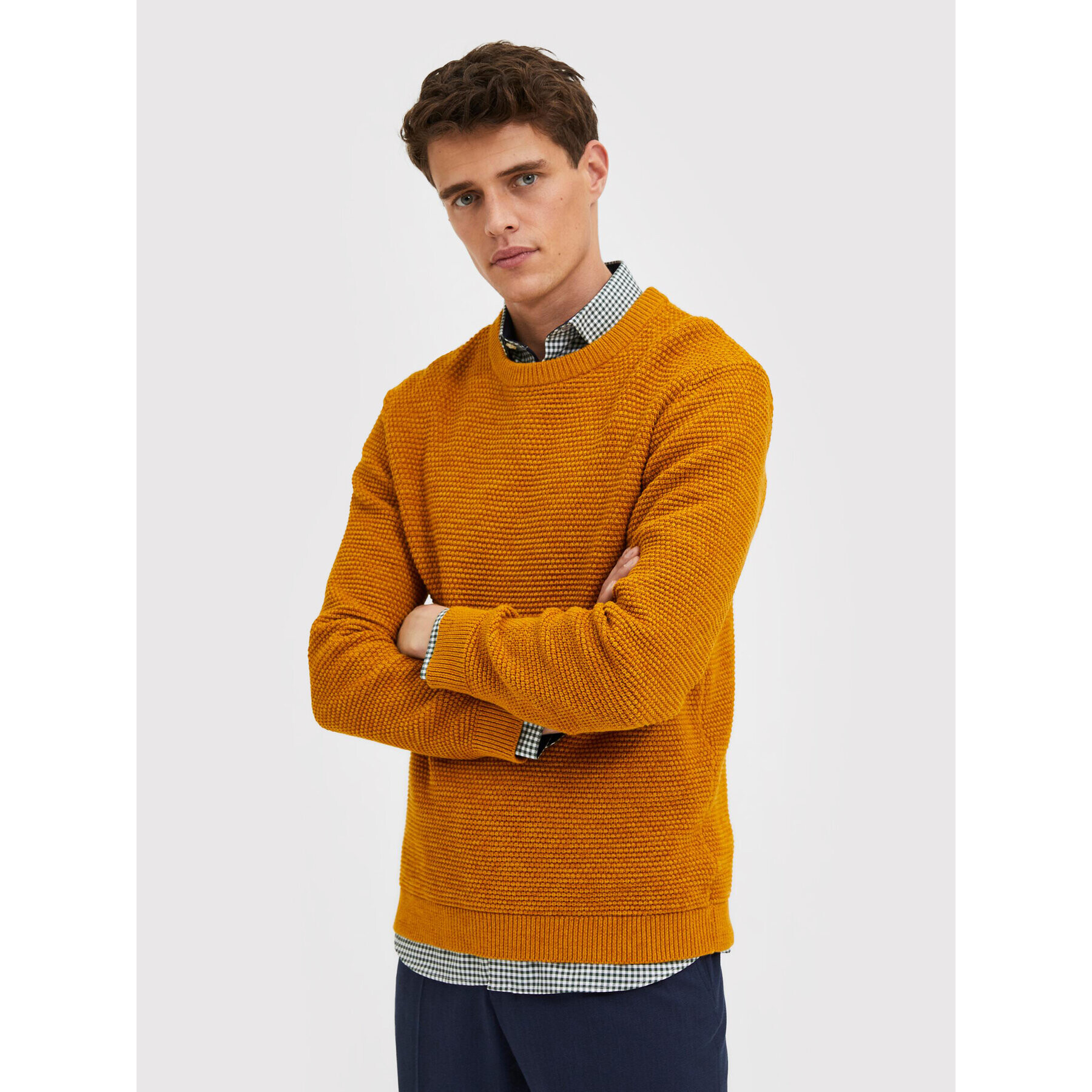 Selected Homme Sweater Vince 16059390 Sárga Regular Fit - Pepit.hu