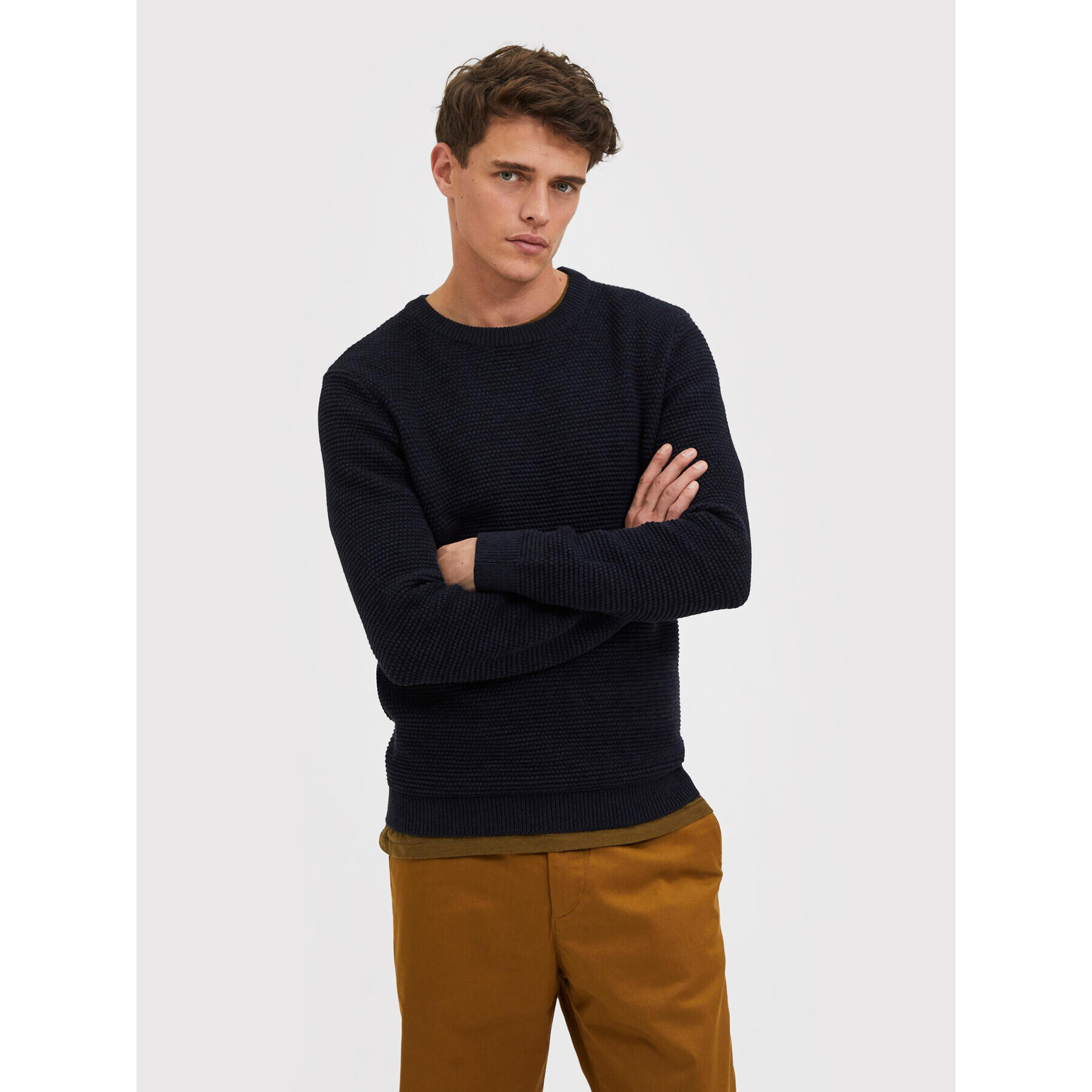 Selected Homme Sweater Vince 16059390 Sötétkék Regular Fit - Pepit.hu