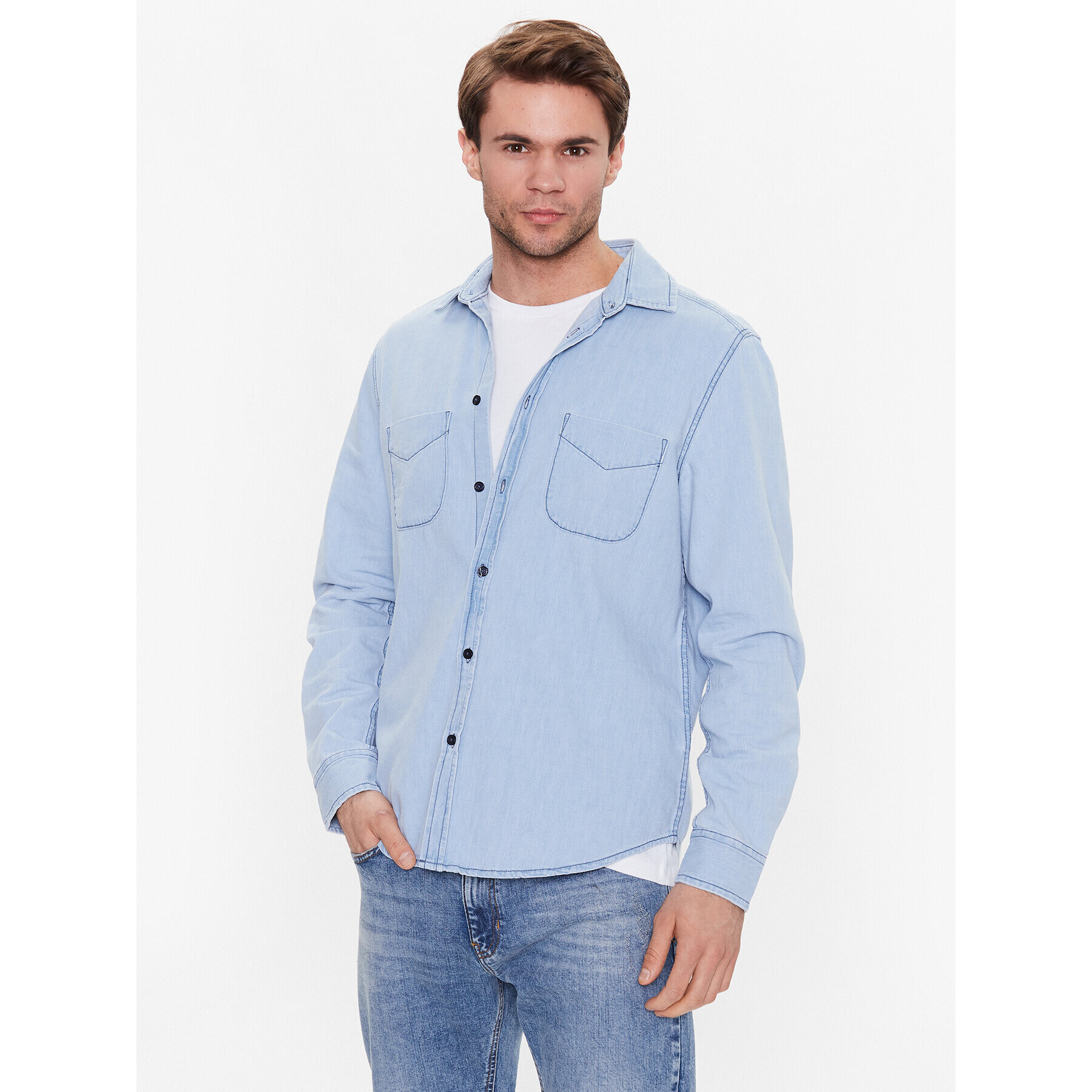 Sisley Farmering 5FV6SQ017 Kék Regular Fit - Pepit.hu