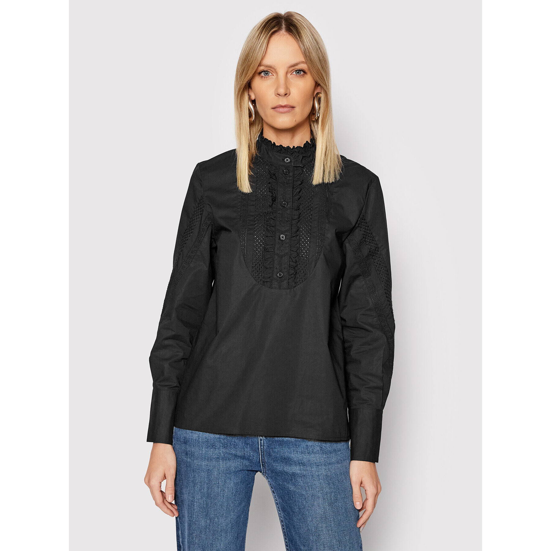 The Kooples Blúz Plastron FTOP23048K Fekete Regular Fit - Pepit.hu