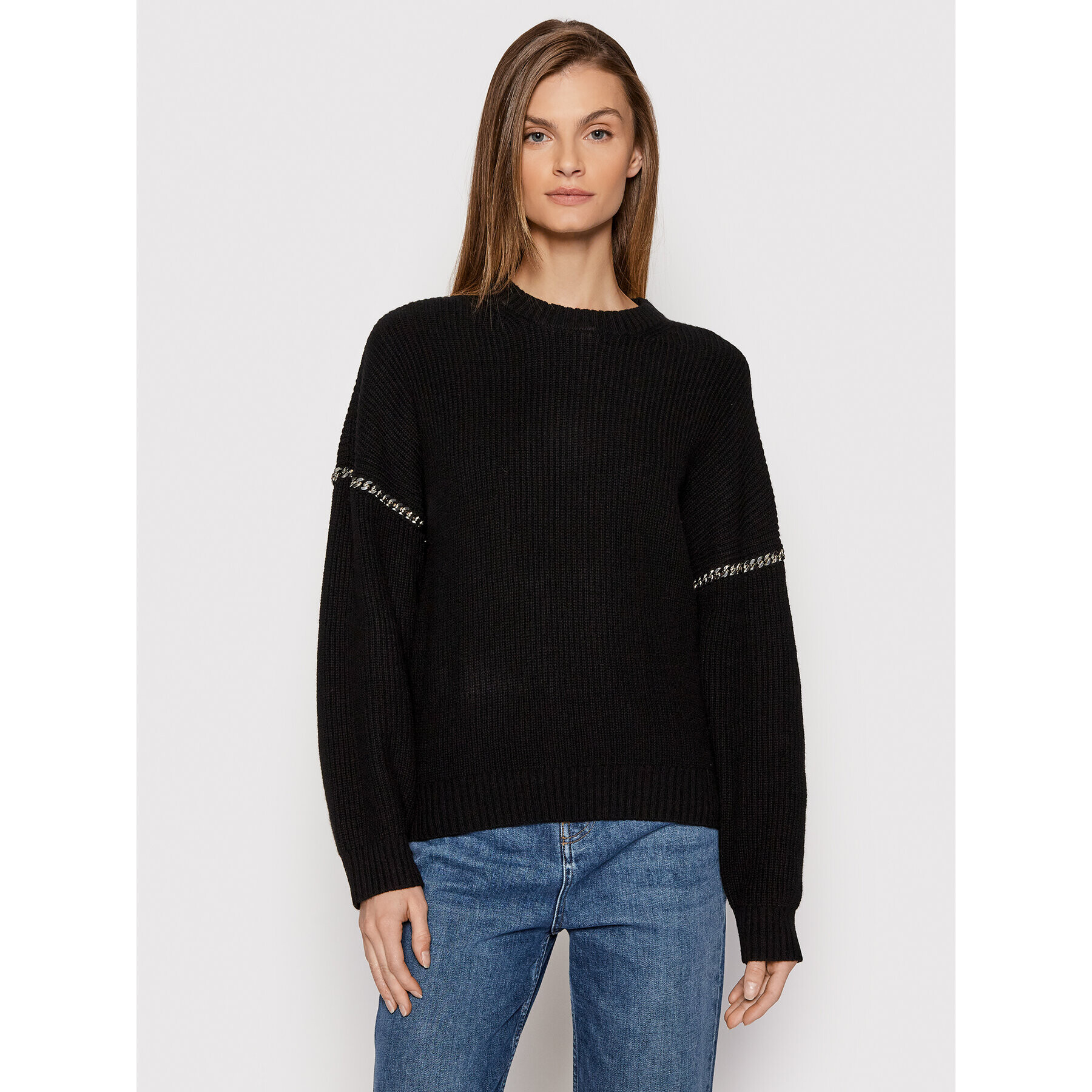 The Kooples Sweater Knit FPUL23042K Fekete Relaxed Fit - Pepit.hu