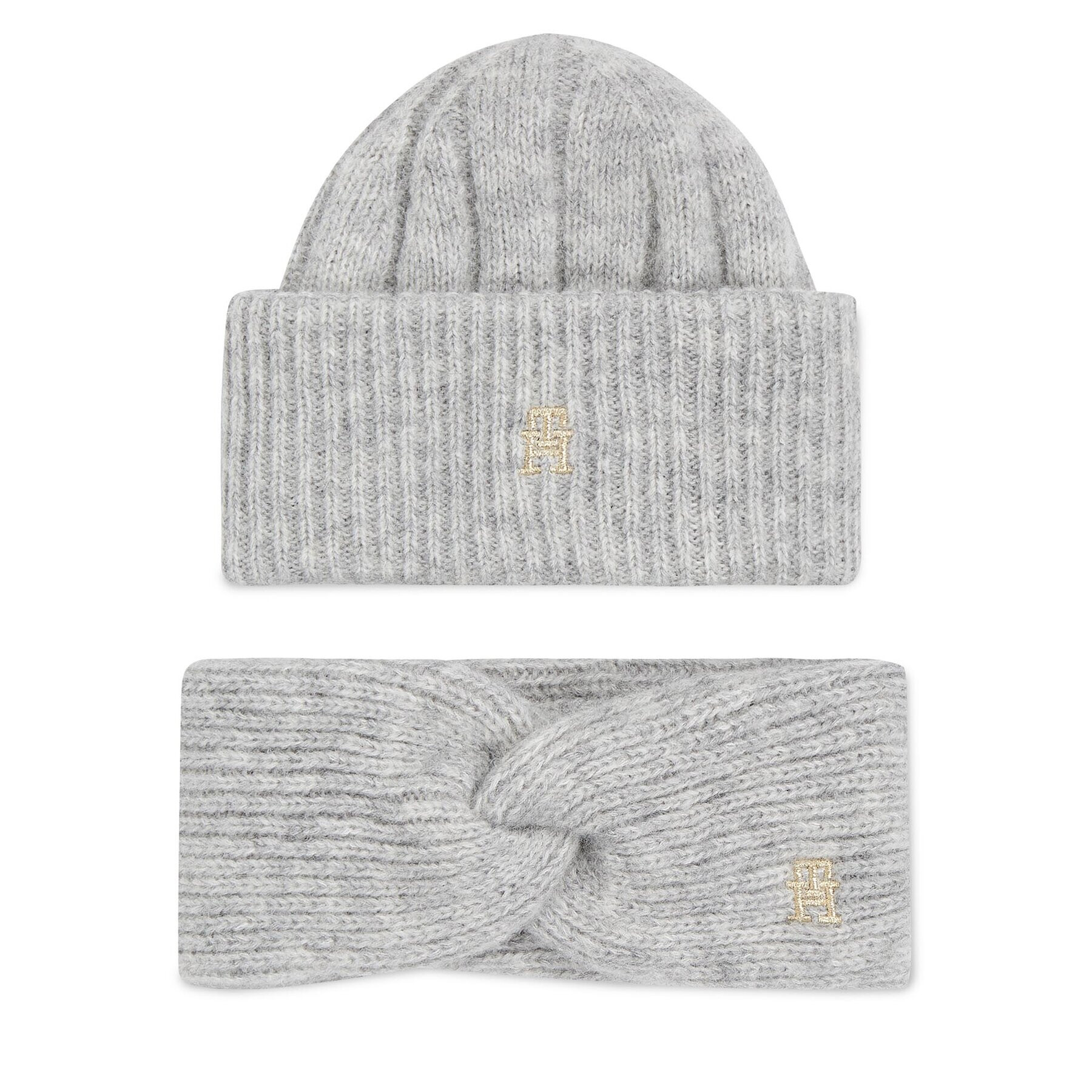 Tommy Hilfiger Ajándékszett Th Timeless Beanie + Headband AW0AW15370P4A Szürke - Pepit.hu