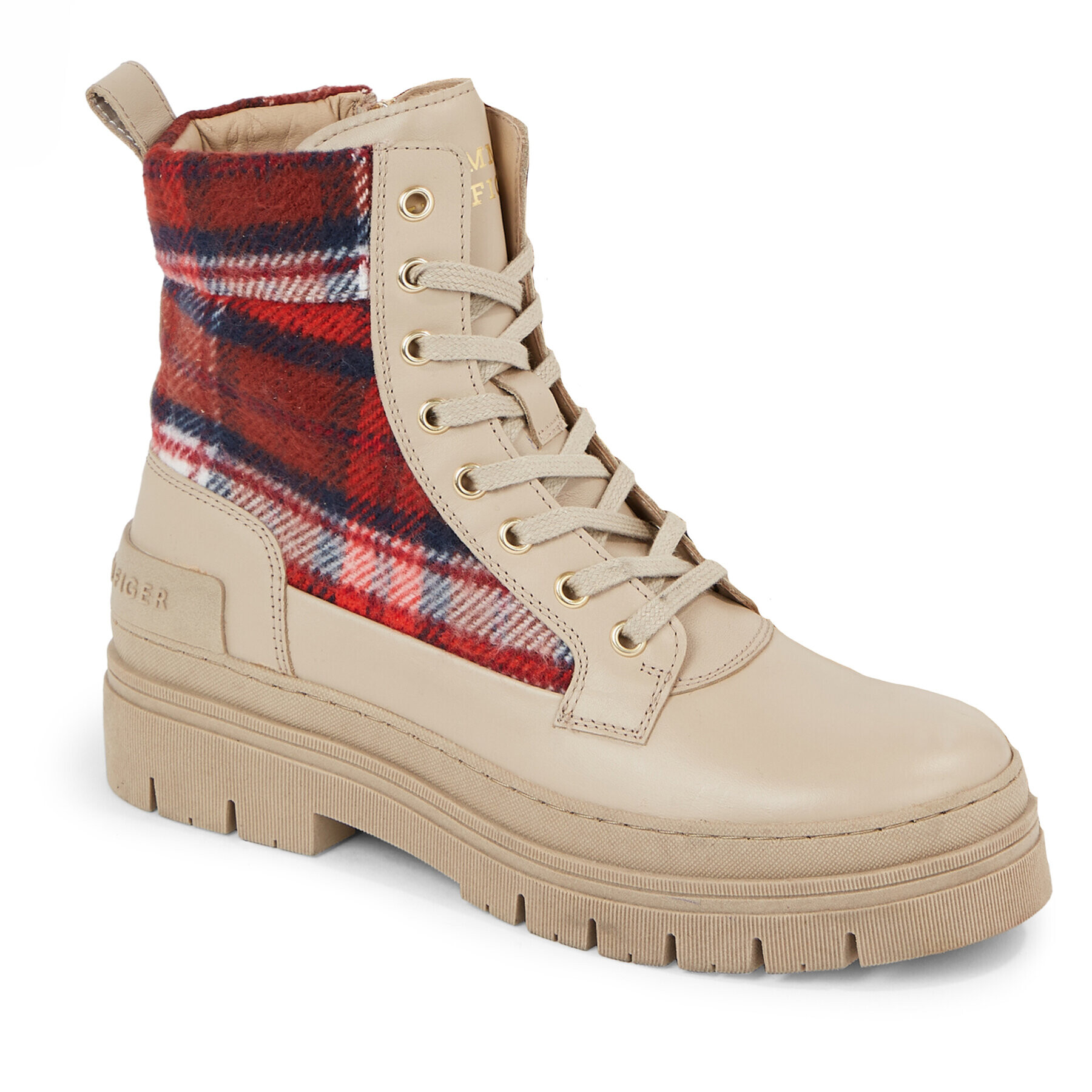 Tommy Hilfiger Bokacsizma Feminine Tartan Lace Up Bootie FW0FW07670 Bézs - Pepit.hu