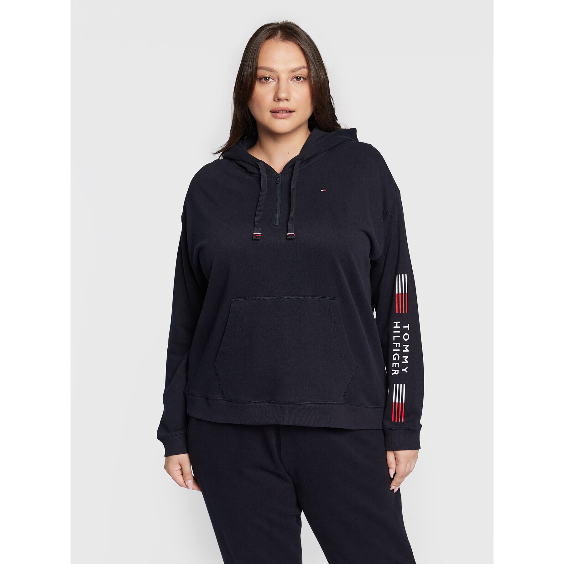 Tommy Hilfiger Curve Pulóver Half Zip UW0UW03588 Sötétkék Regular Fit - Pepit.hu