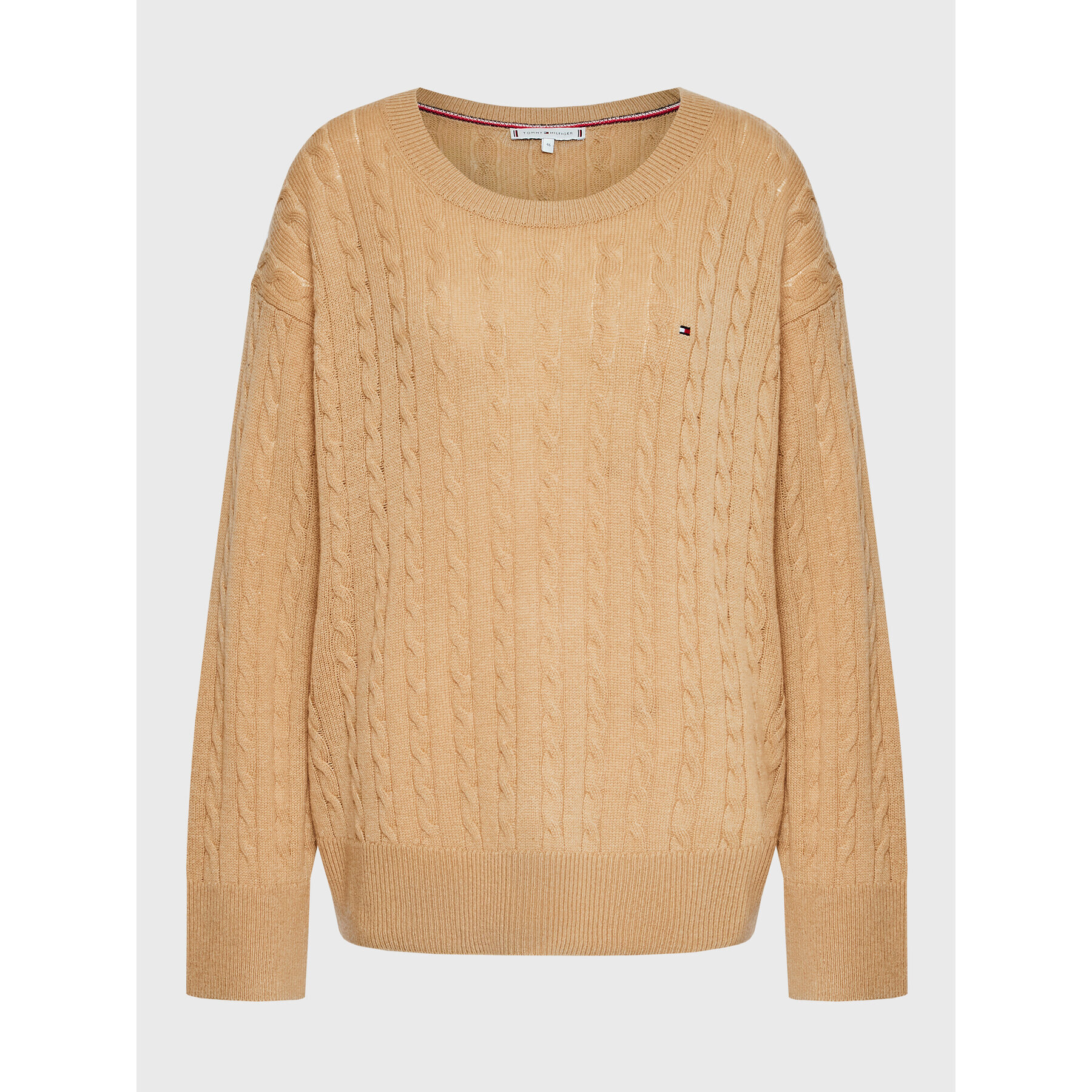 Tommy Hilfiger Curve Sweater Cable WW0WW37503 Bézs Relaxed Fit - Pepit.hu