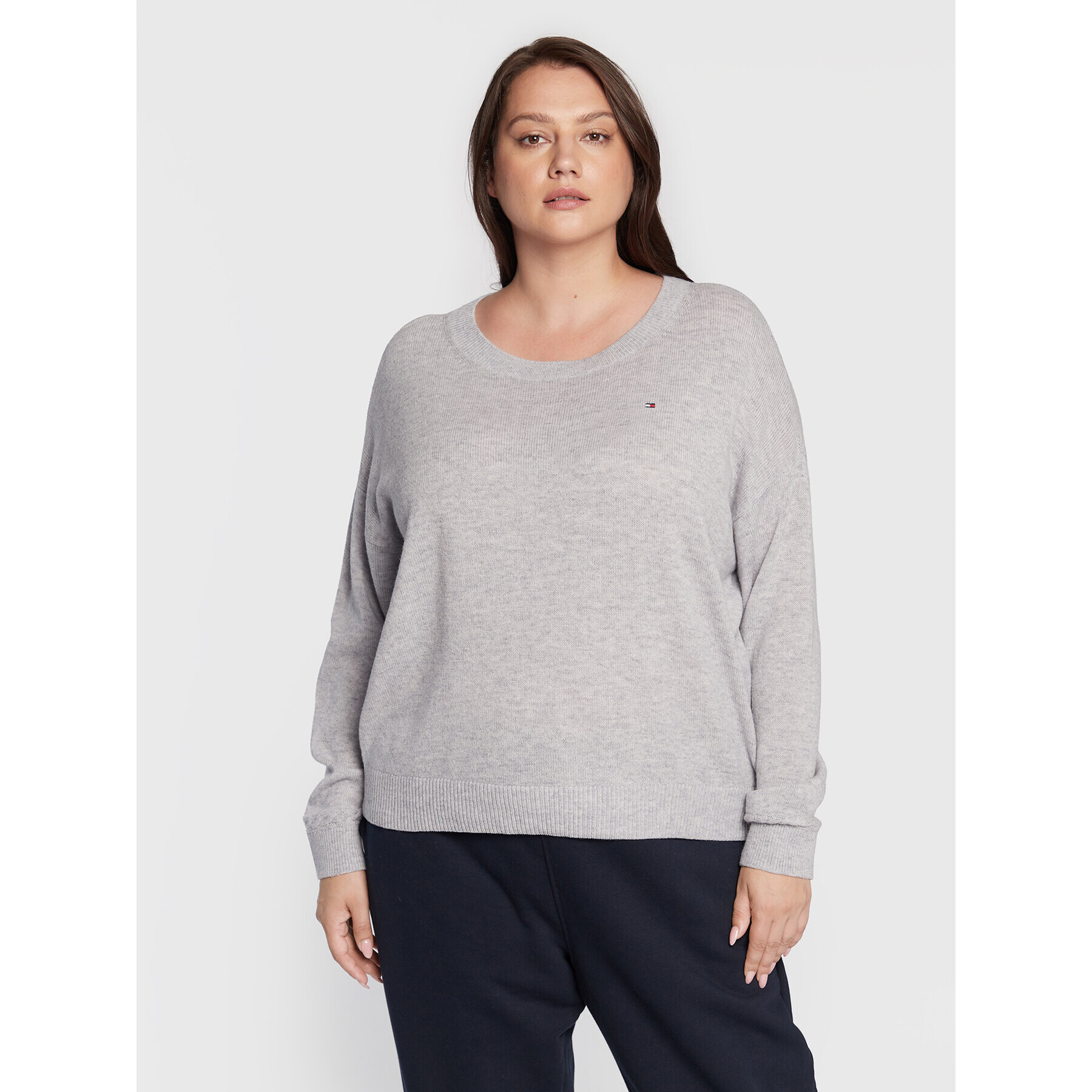 Tommy Hilfiger Curve Sweater Crv Softwool Open-Nk WW0WW32877 Szürke Relaxed Fit - Pepit.hu