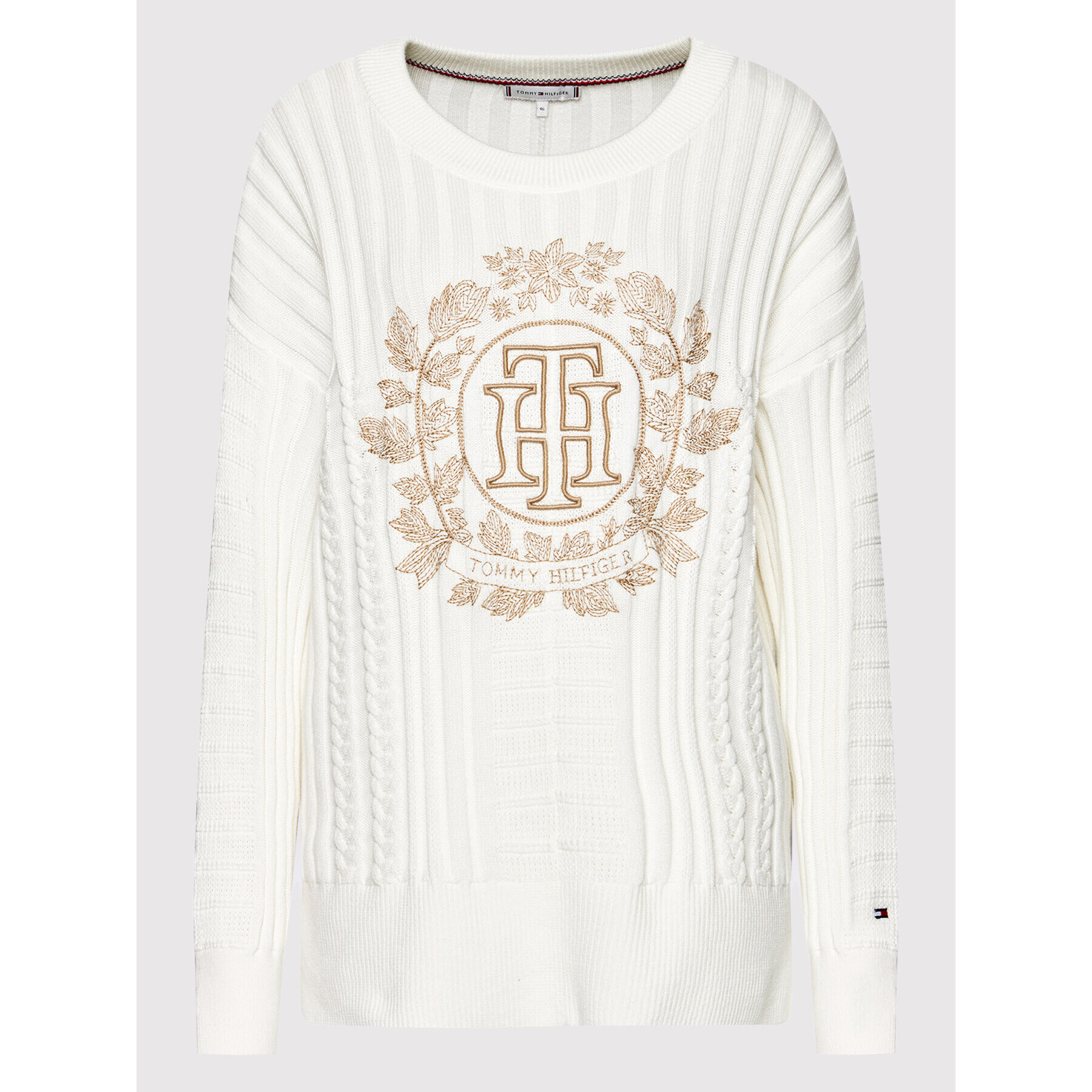 Tommy Hilfiger Curve Sweater Graphic Open-Nk WW0WW32830 Fehér Regular Fit - Pepit.hu