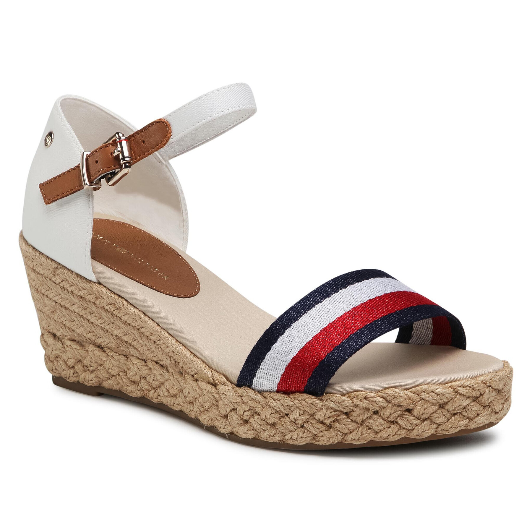 Tommy Hilfiger Espadrilles Shimmery Ribbon Mid Wedge Sandal FW0FW05614 Fehér - Pepit.hu