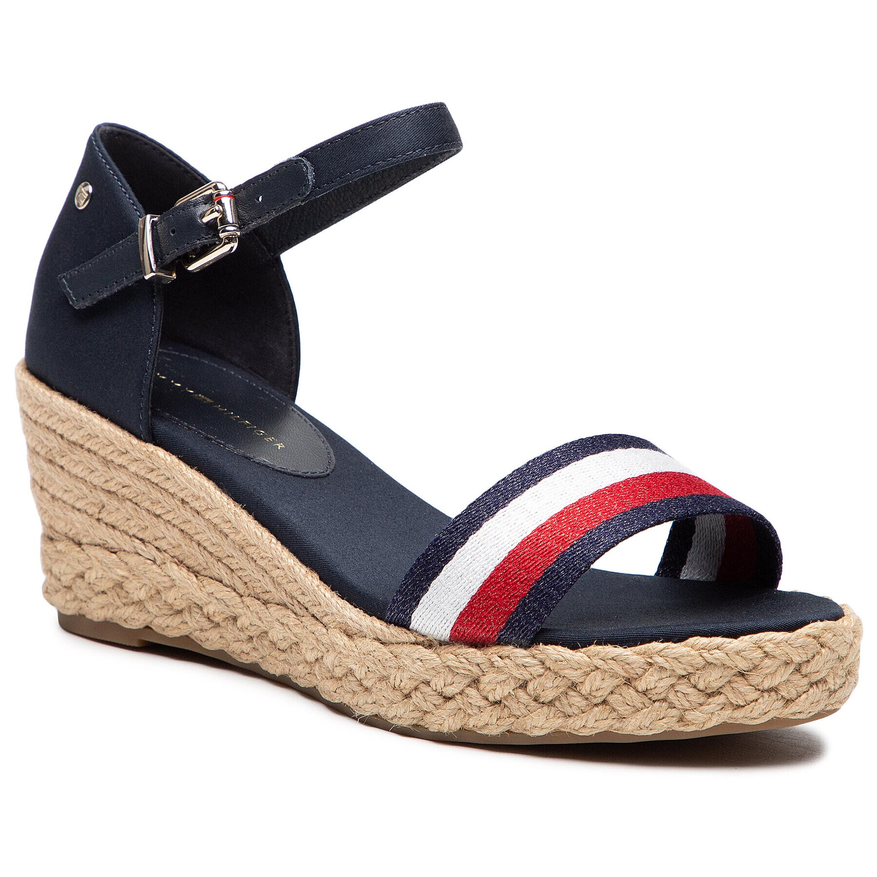 Tommy Hilfiger Espadrilles Shimmery Ribbon Mid Wedge Sandal FW0FW05614 Sötétkék - Pepit.hu