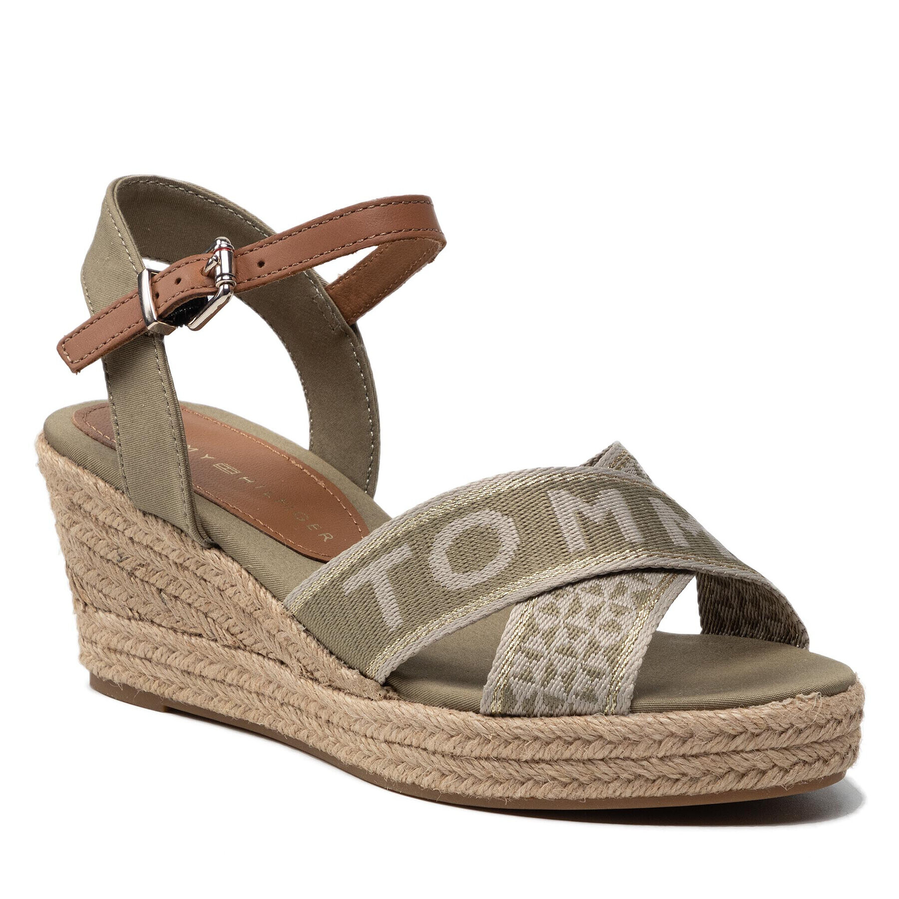 Tommy Hilfiger Espadrilles Tommy Webbing Low Wedge Sandal FW0FW06297 Zöld - Pepit.hu