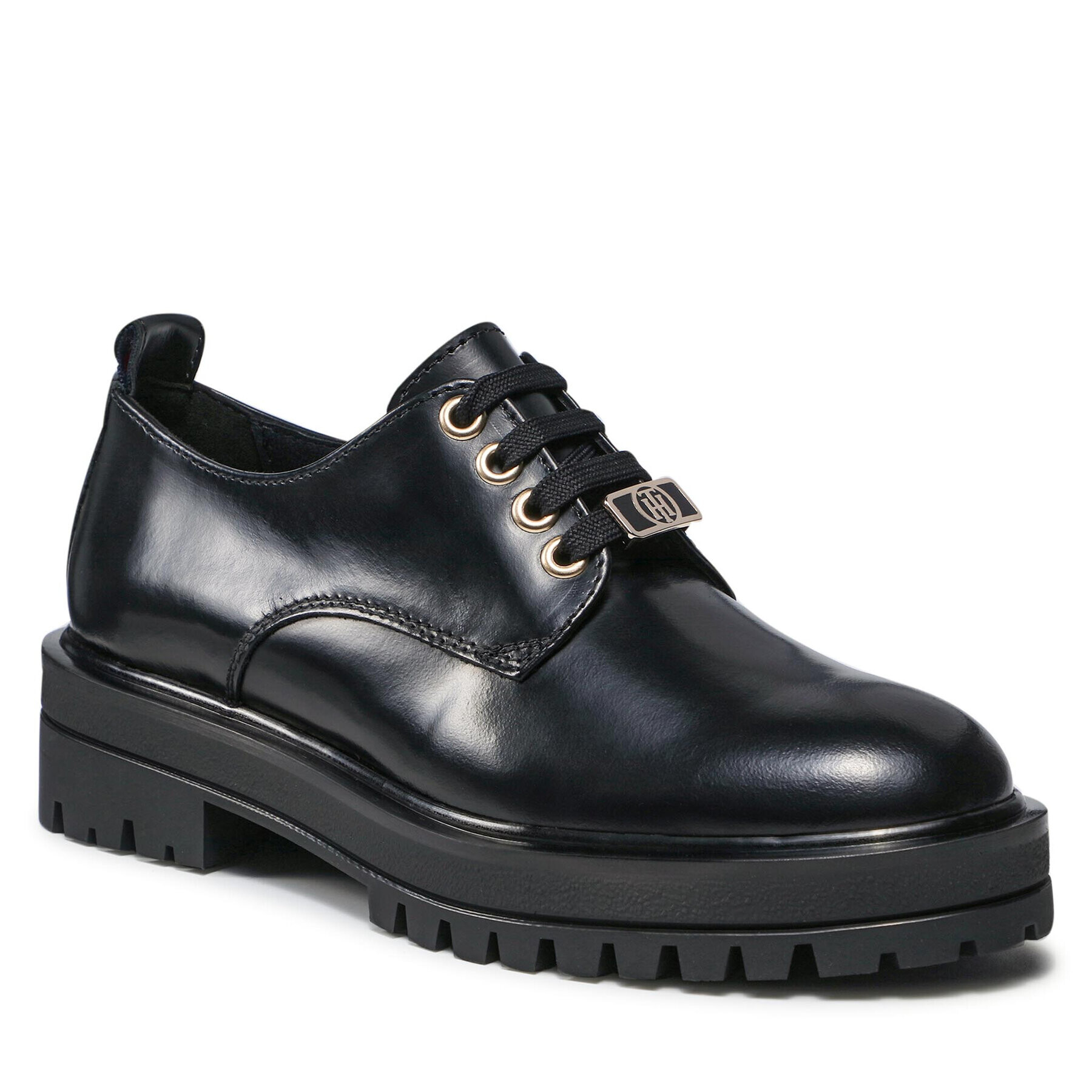 Tommy Hilfiger Félcipő Polished Leather Lace Up FW0FW05930 Fekete - Pepit.hu