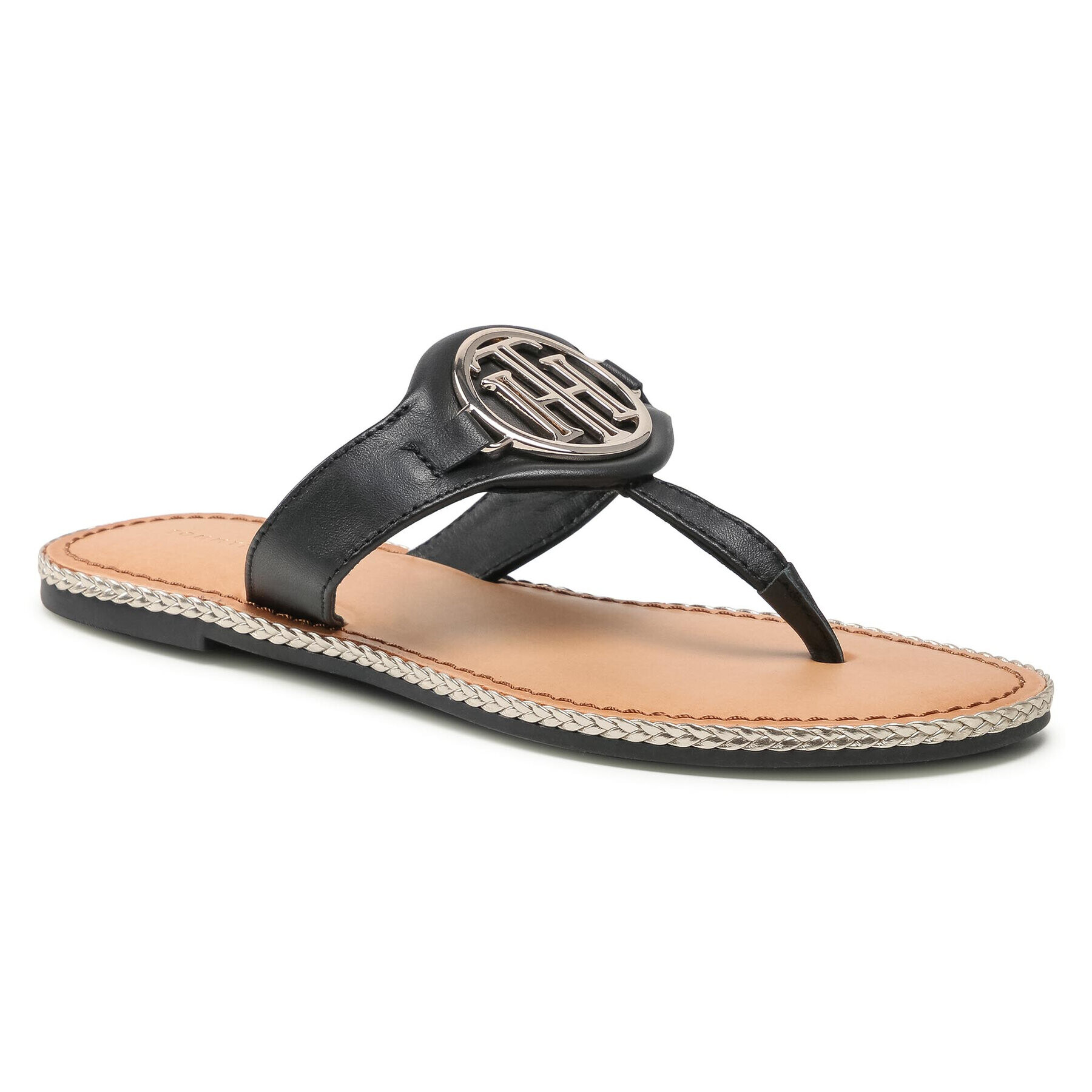 Tommy Hilfiger Flip-flops Essential Leather Flat Sandal Fekete - Pepit.hu