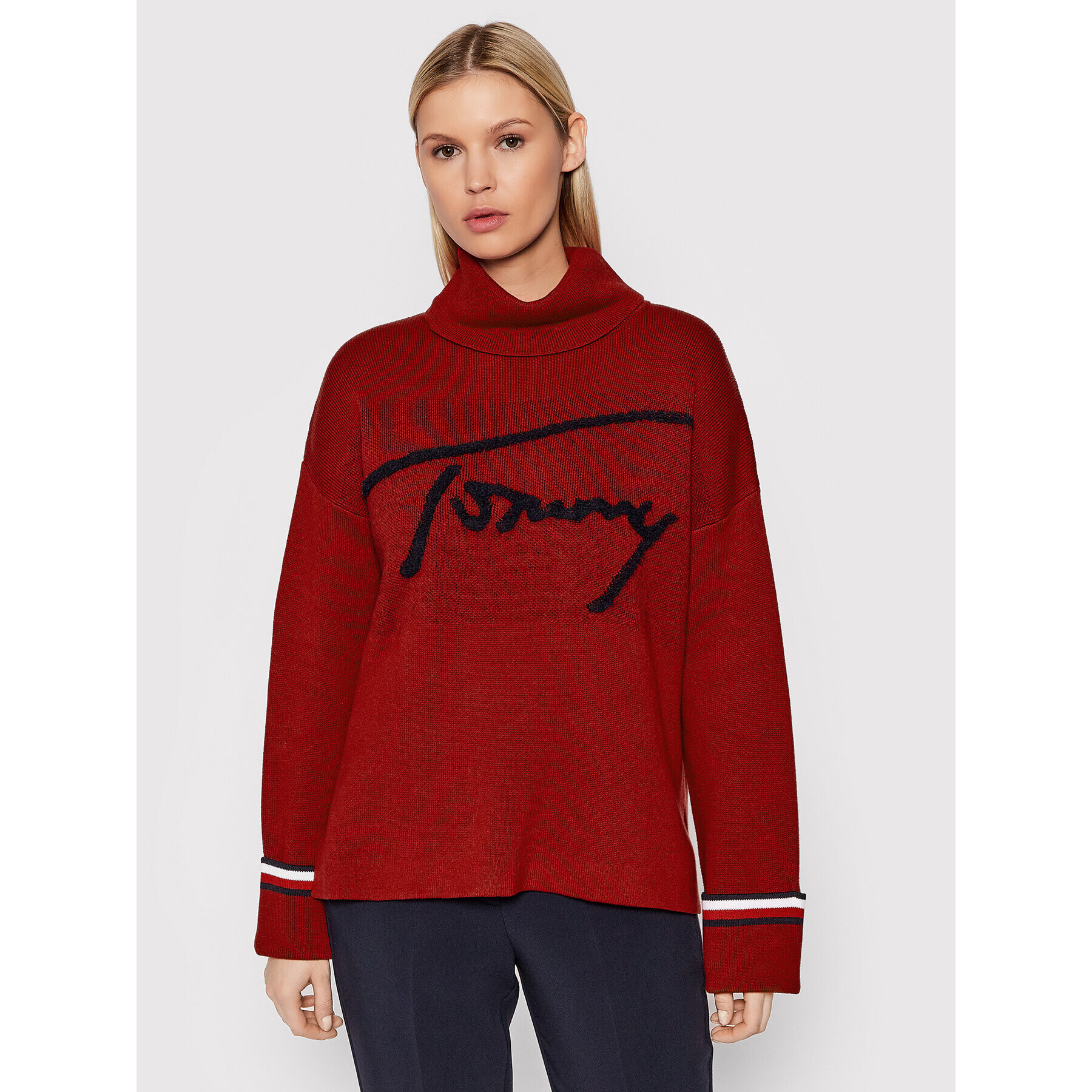 Tommy Hilfiger Garbó High-Nk WW0WW32791 Piros Relaxed Fit - Pepit.hu