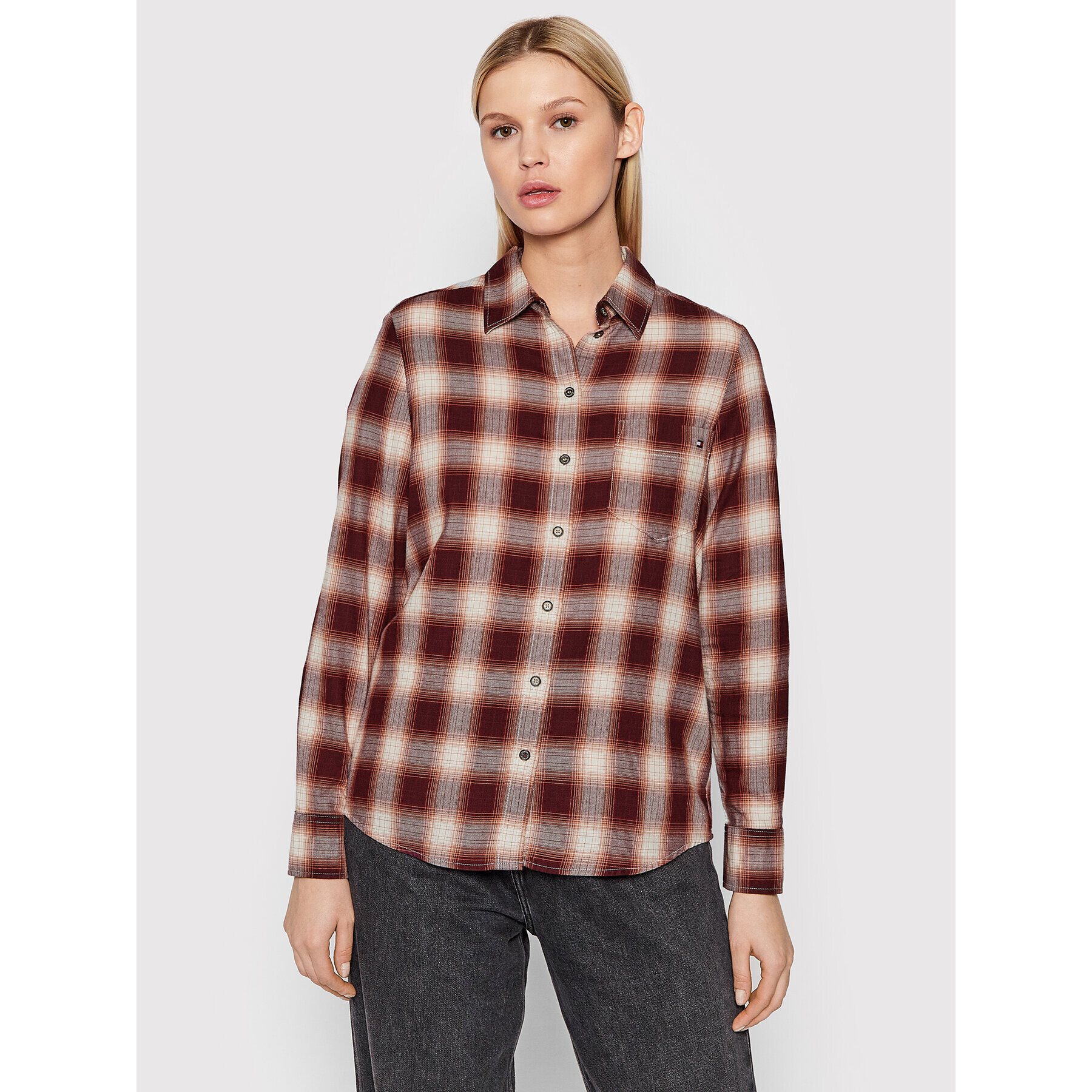 Tommy Hilfiger Ing Check Flannel WW0WW31395 Bordó Relaxed Fit - Pepit.hu