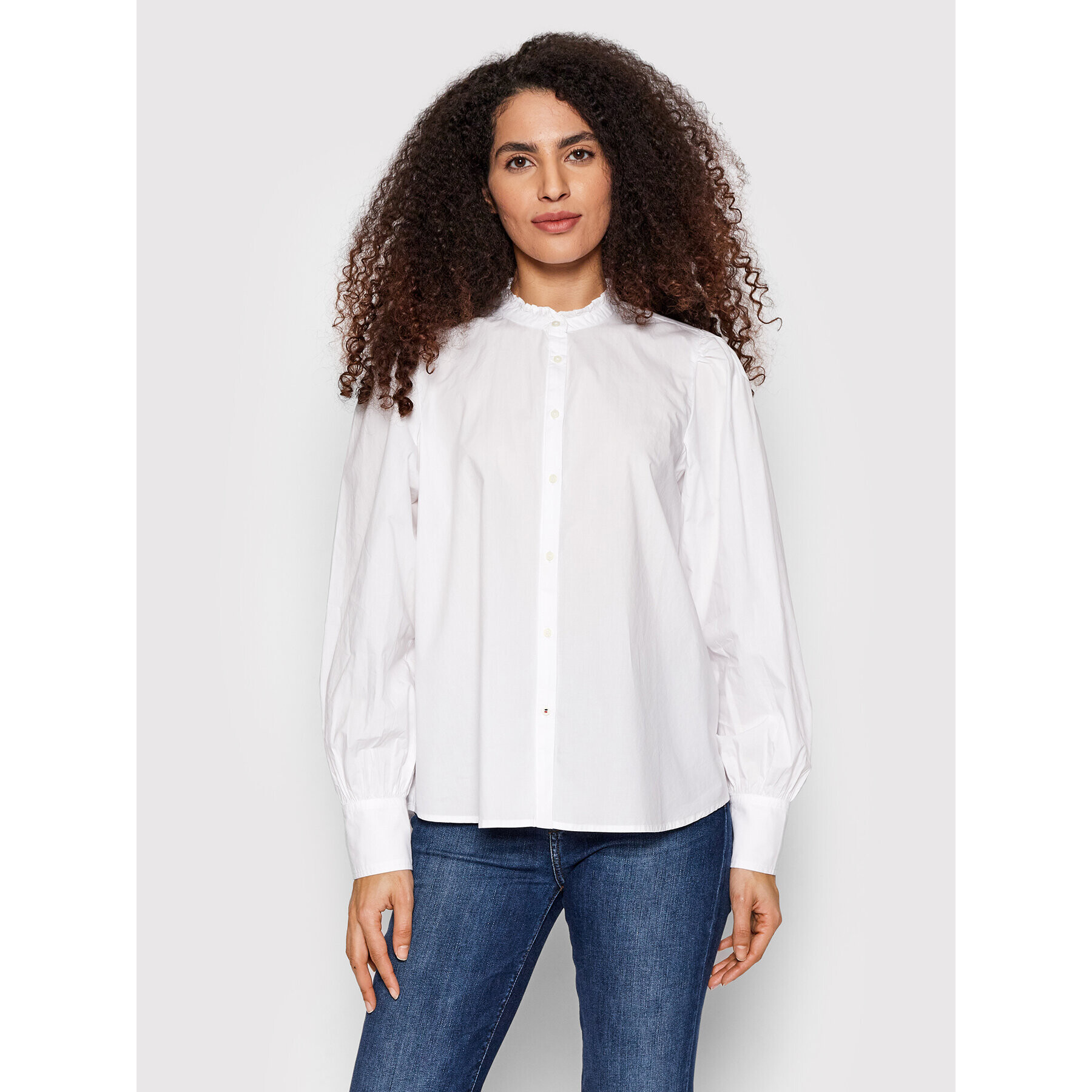 Tommy Hilfiger Ing Poplin Frill WW0WW32994 Fehér Loose Fit - Pepit.hu