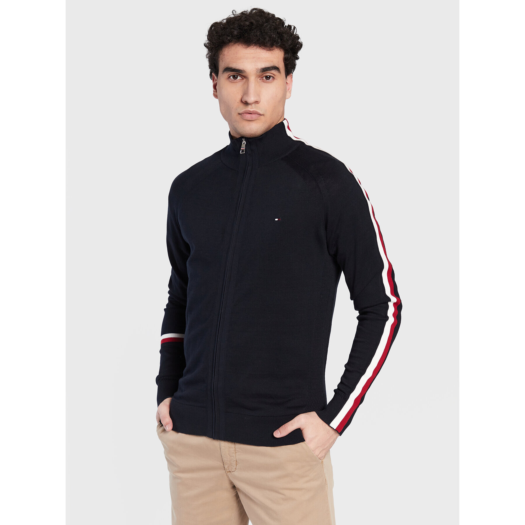 Tommy Hilfiger Kardigán Global Stripe MW0MW29036 Sötétkék Regular Fit - Pepit.hu